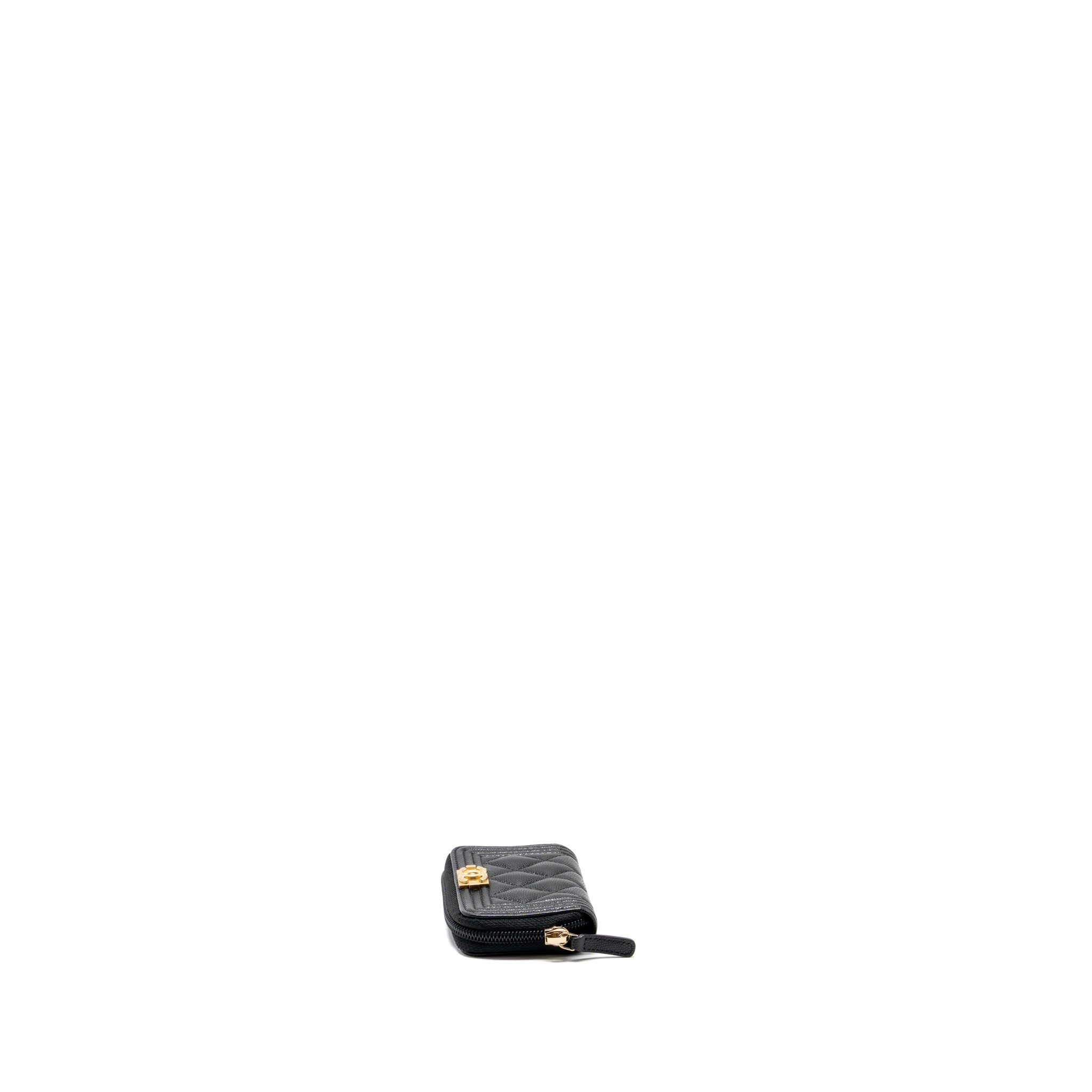 CHANEL BOY ZIP CARD HOLDER CAVIAR BLACK GHW