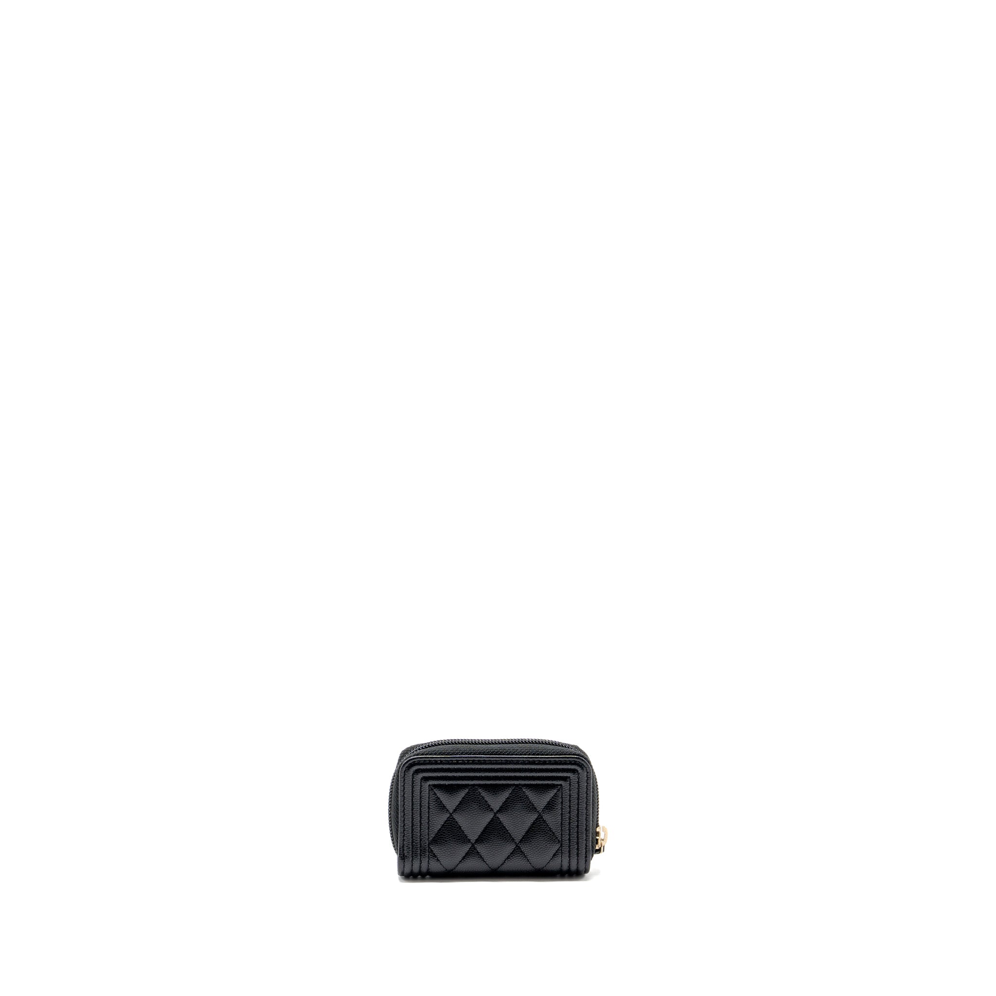CHANEL BOY ZIP CARD HOLDER CAVIAR BLACK GHW
