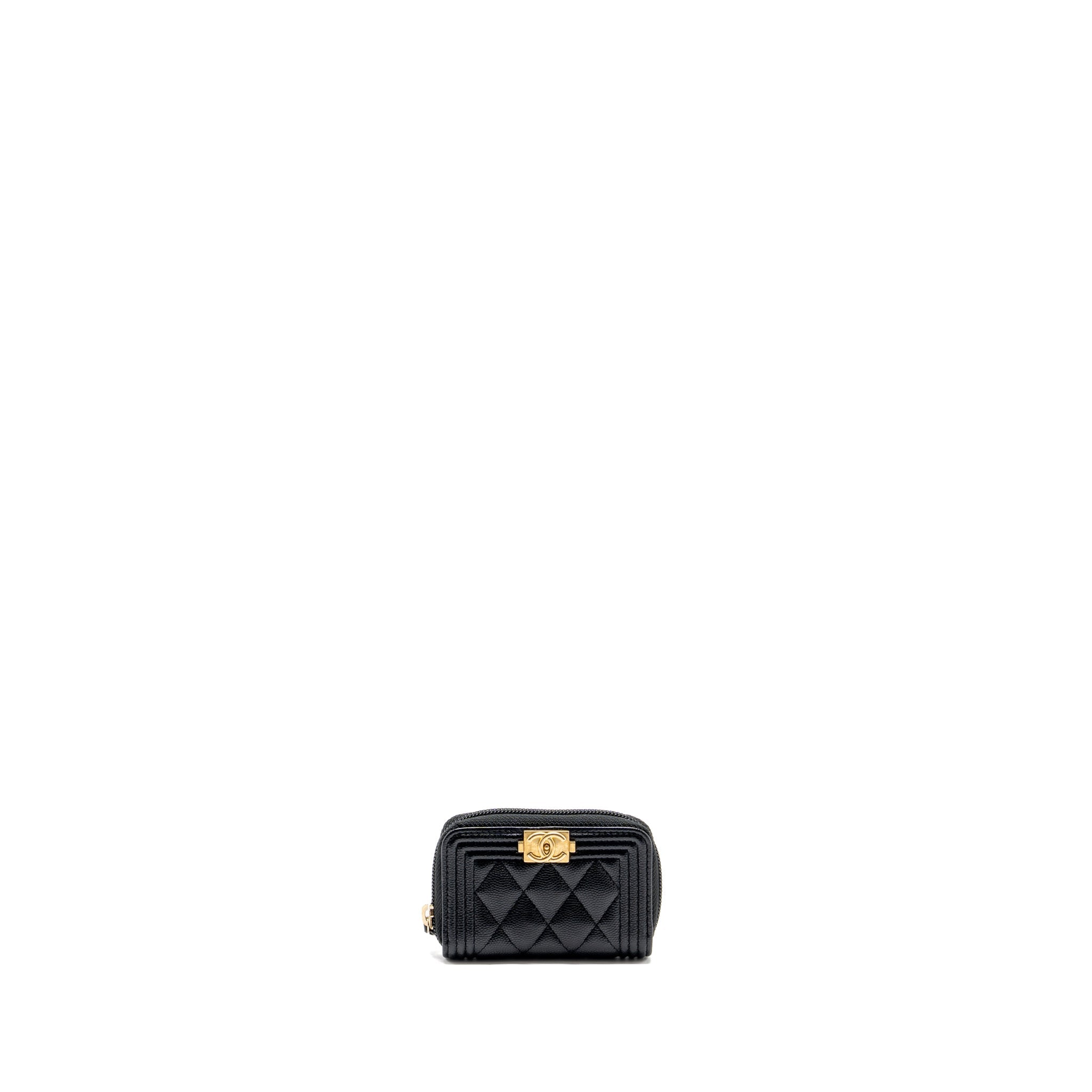CHANEL BOY ZIP CARD HOLDER CAVIAR BLACK GHW
