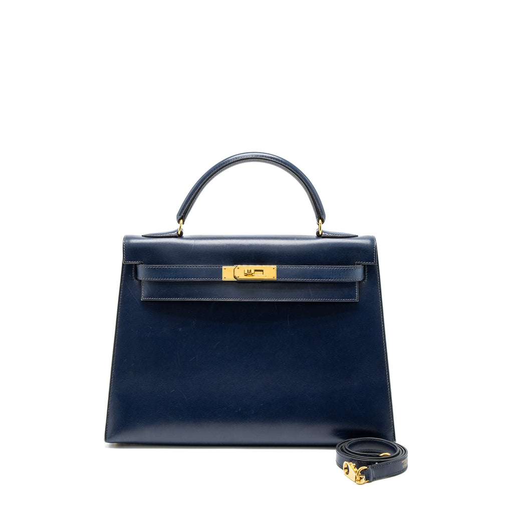 HERMES KELLY 32 BOX DARK BLUE GHW CIRCLE Z