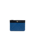 CHANEL CC LOGO QUILTED ZIP POUCH / CLUTCH SHINY SHEEPSKIN BLACK/ BLUE GHW