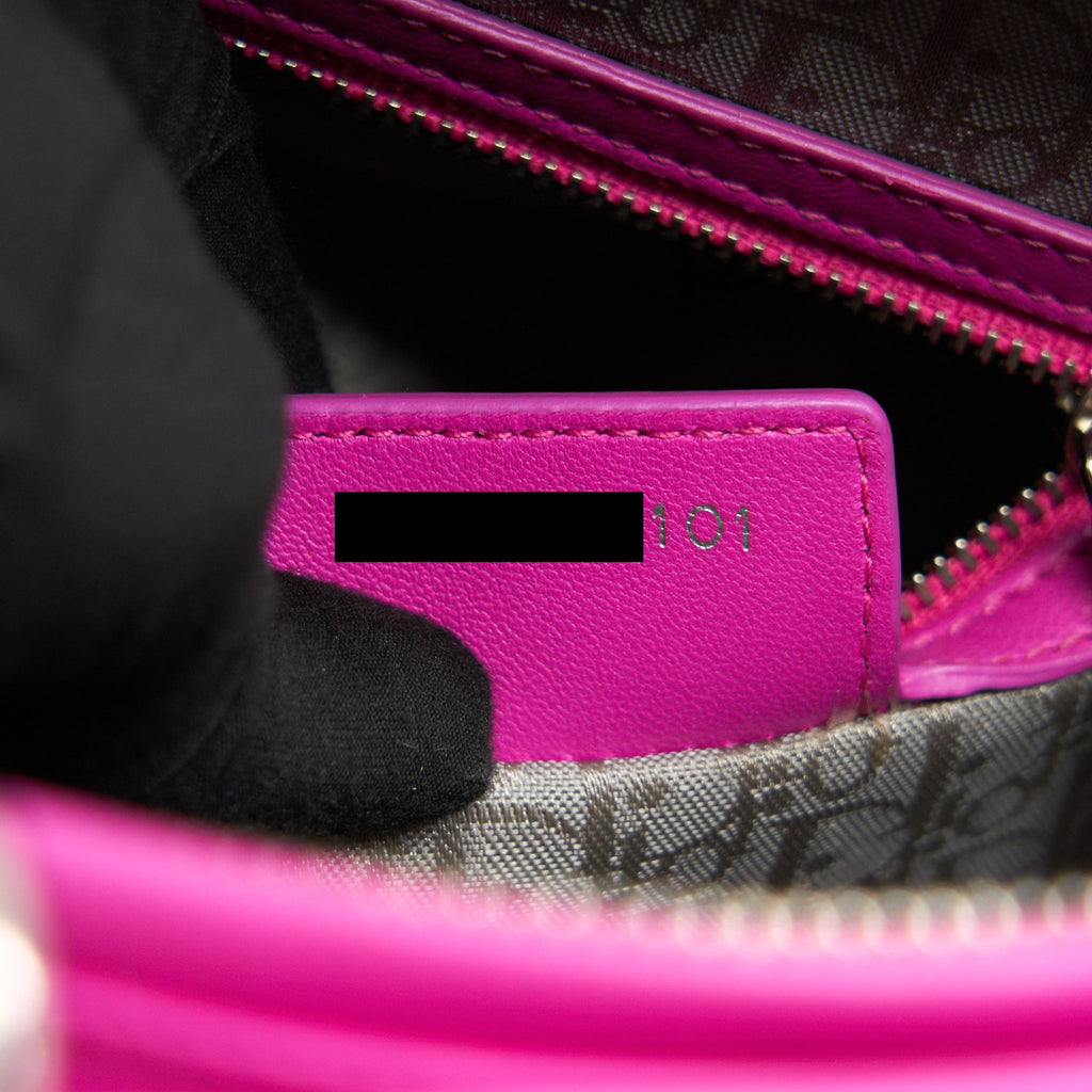 DIOR LARGE LADY DIOR LAMBSKIN BAG IN HOT PINK