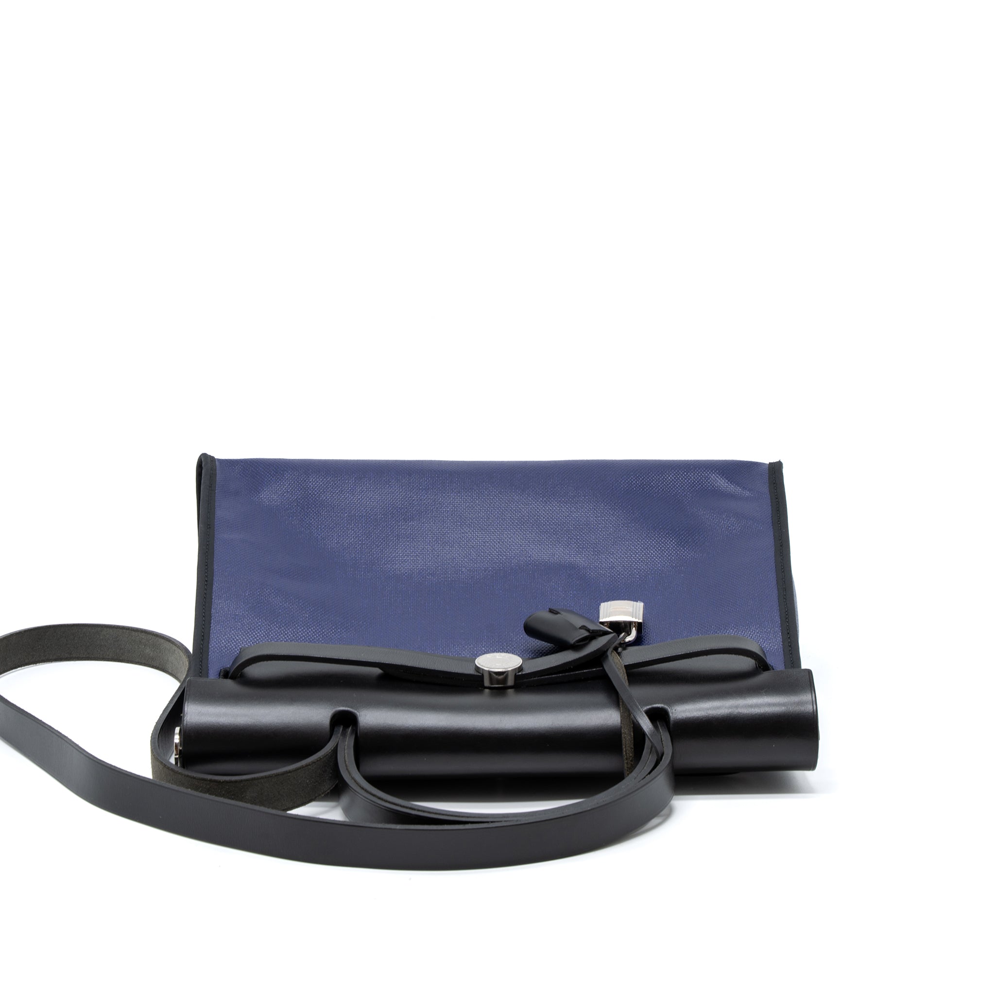 HERMES HERBAG 31 ZIP BAG TOLIE H BERLINE CANVAS/VACHE HUNTER BLUE ENCRE/BLACK SHW