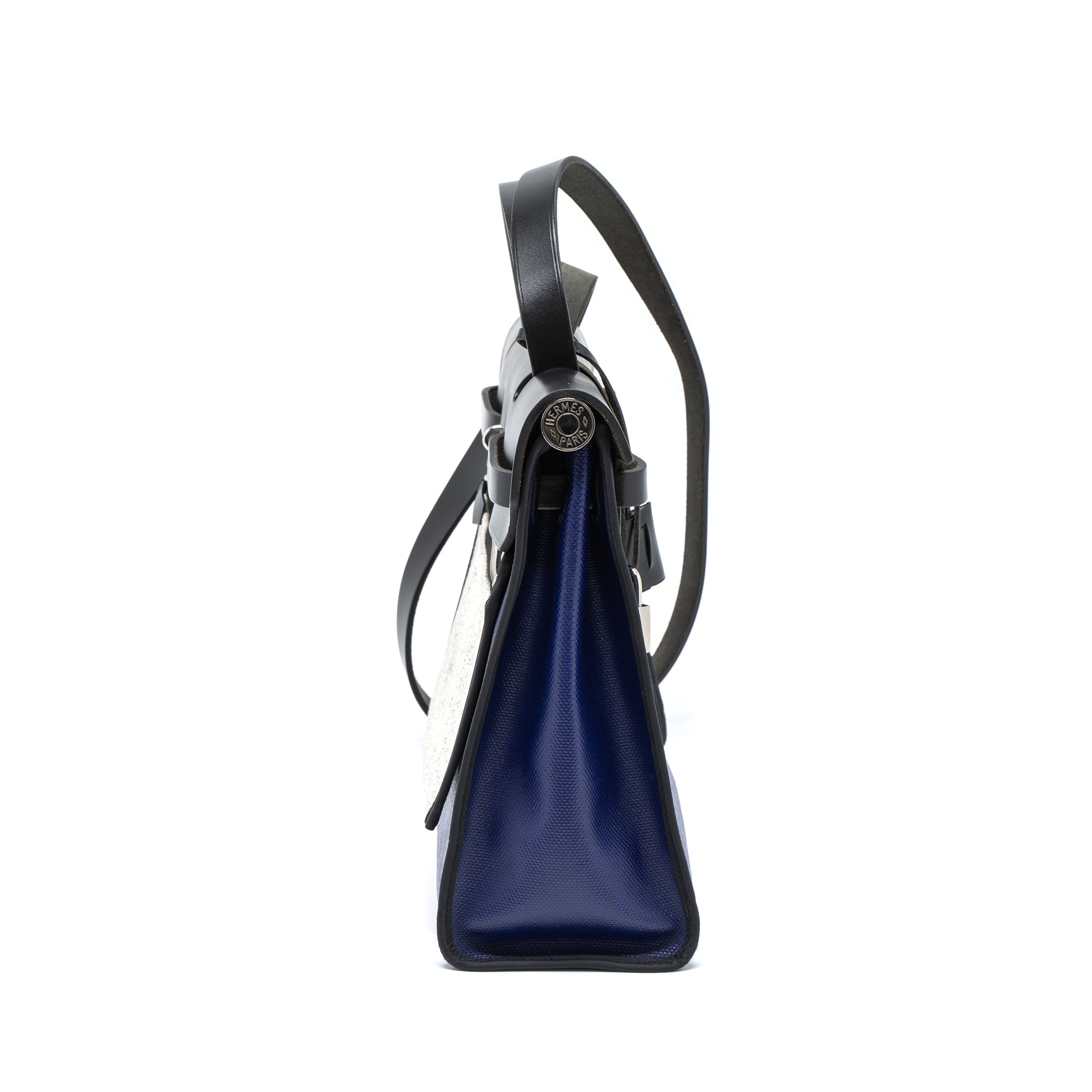 HERMES HERBAG 31 ZIP BAG TOLIE H BERLINE CANVAS/VACHE HUNTER BLUE ENCRE/BLACK SHW