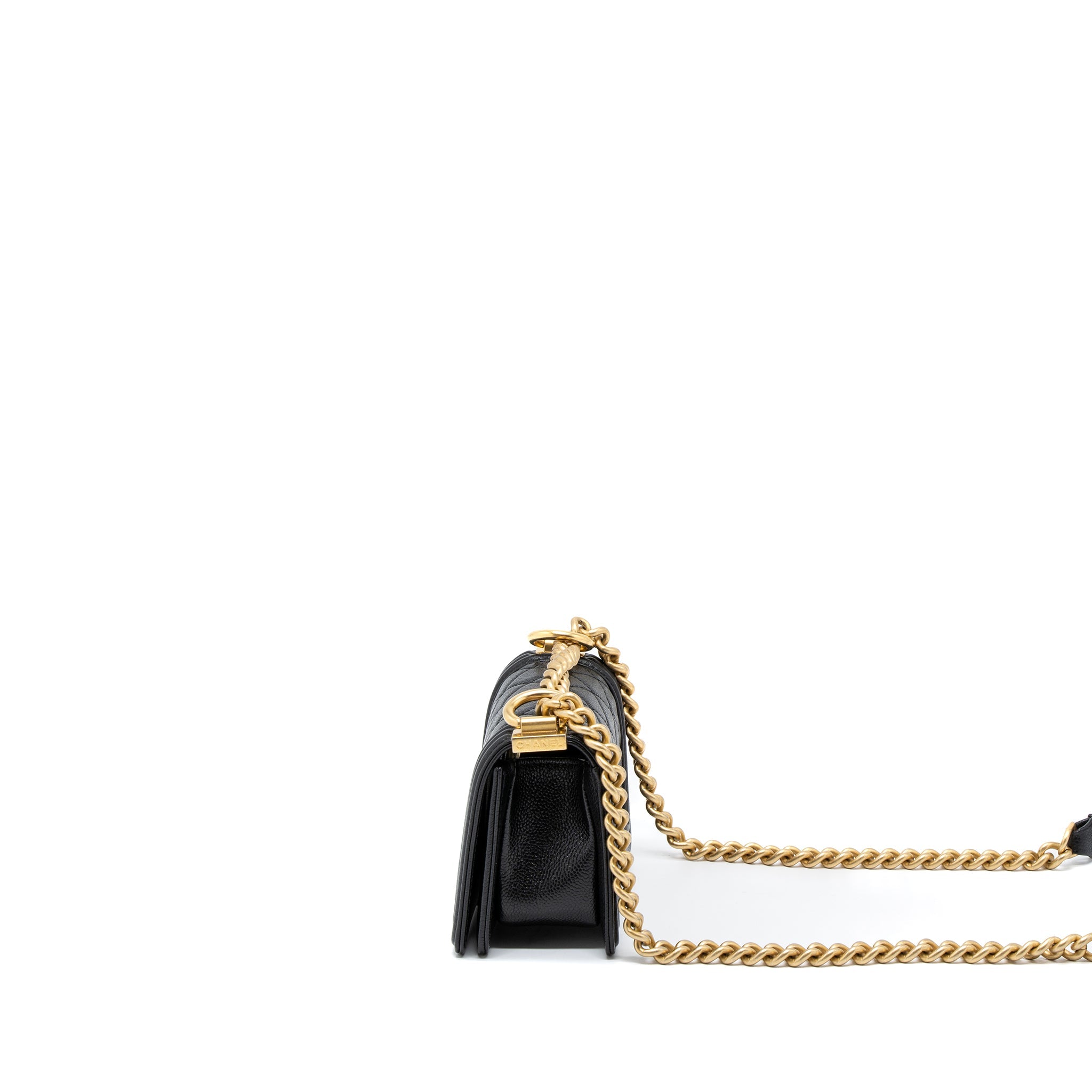 CHANEL SUPER MINI BOY BAG CAVIAR BLACK BRUSHED GHW (MICROCHIP)