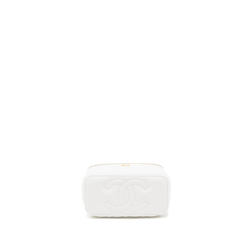 CHANEL PEARL CRUSH LONG VANITY WITH CHAIN LAMBSKIN WHITE BRUSHED GHW (MICROCHIP)