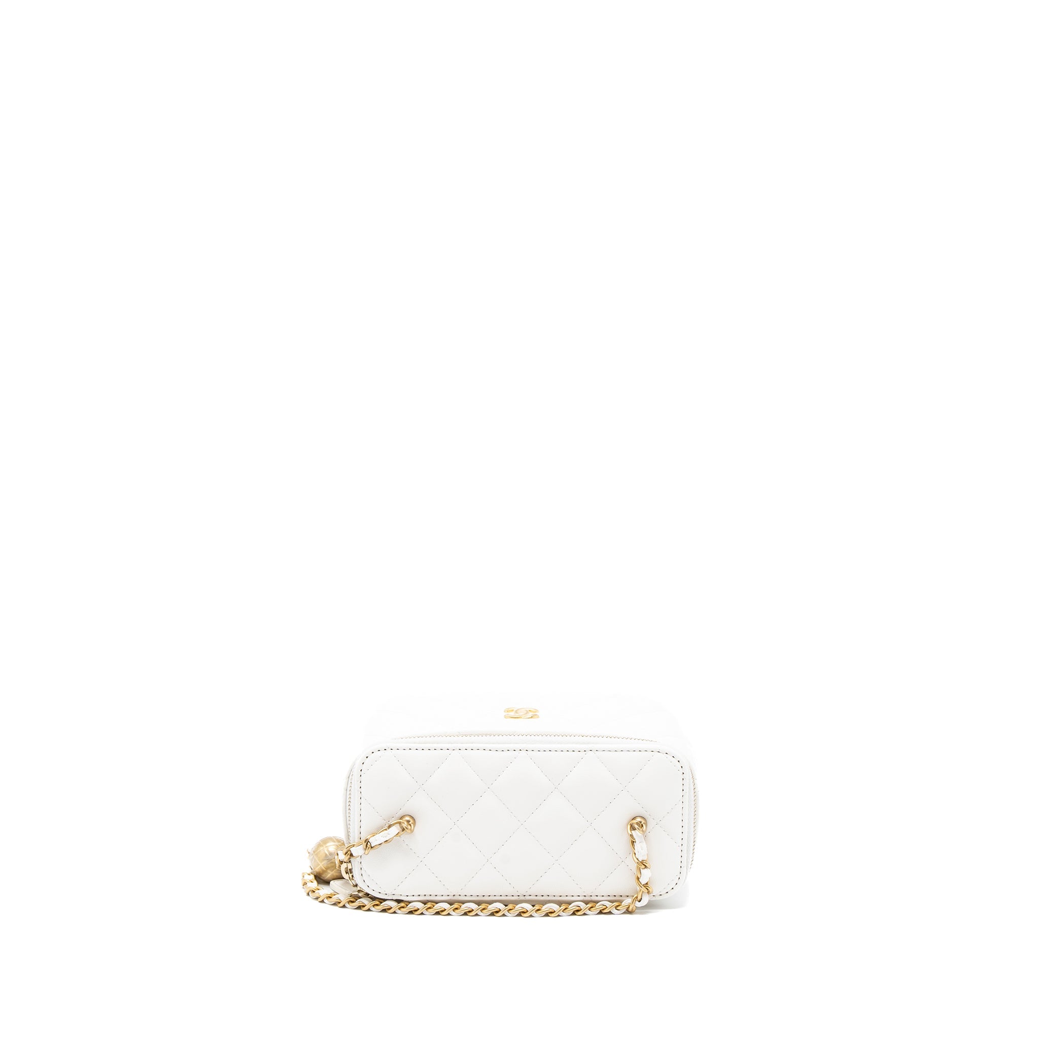 CHANEL PEARL CRUSH LONG VANITY WITH CHAIN LAMBSKIN WHITE BRUSHED GHW (MICROCHIP)