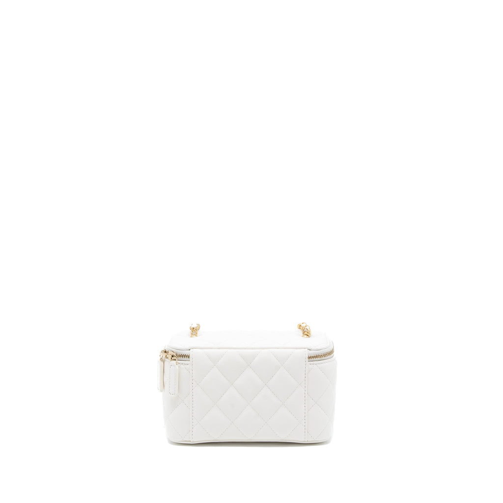 CHANEL PEARL CRUSH LONG VANITY WITH CHAIN LAMBSKIN WHITE BRUSHED GHW (MICROCHIP)