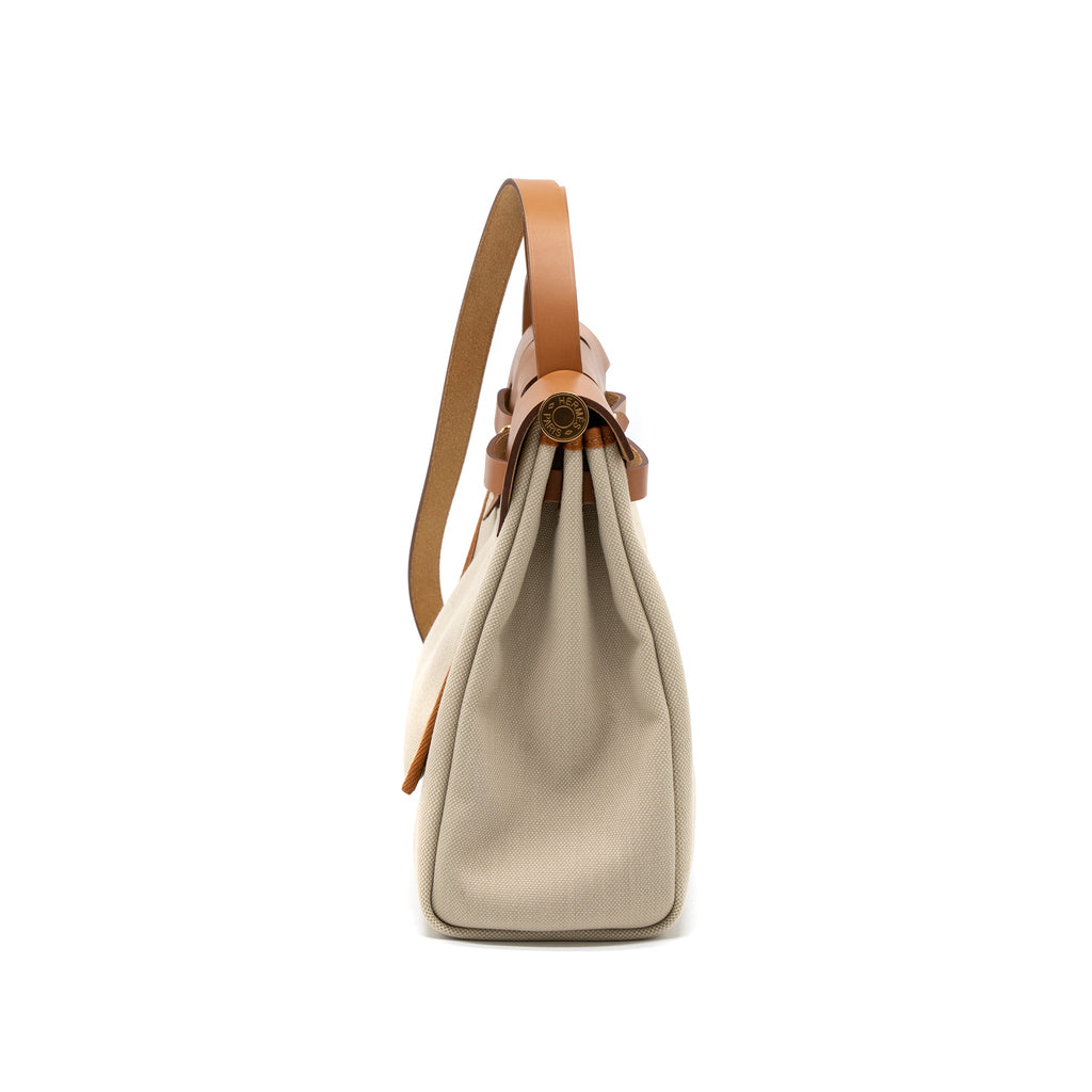 HERMES HERBAG 31 ZIP BAG TOILE MILITARIES/VACHE HUNTER BETON/NATURE GHW