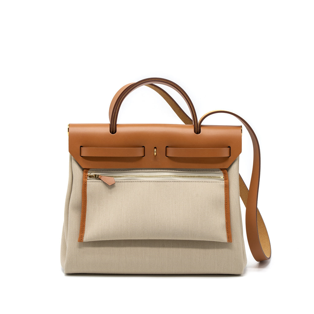 HERMES HERBAG 31 ZIP BAG TOILE MILITARIES/VACHE HUNTER BETON/NATURE GHW