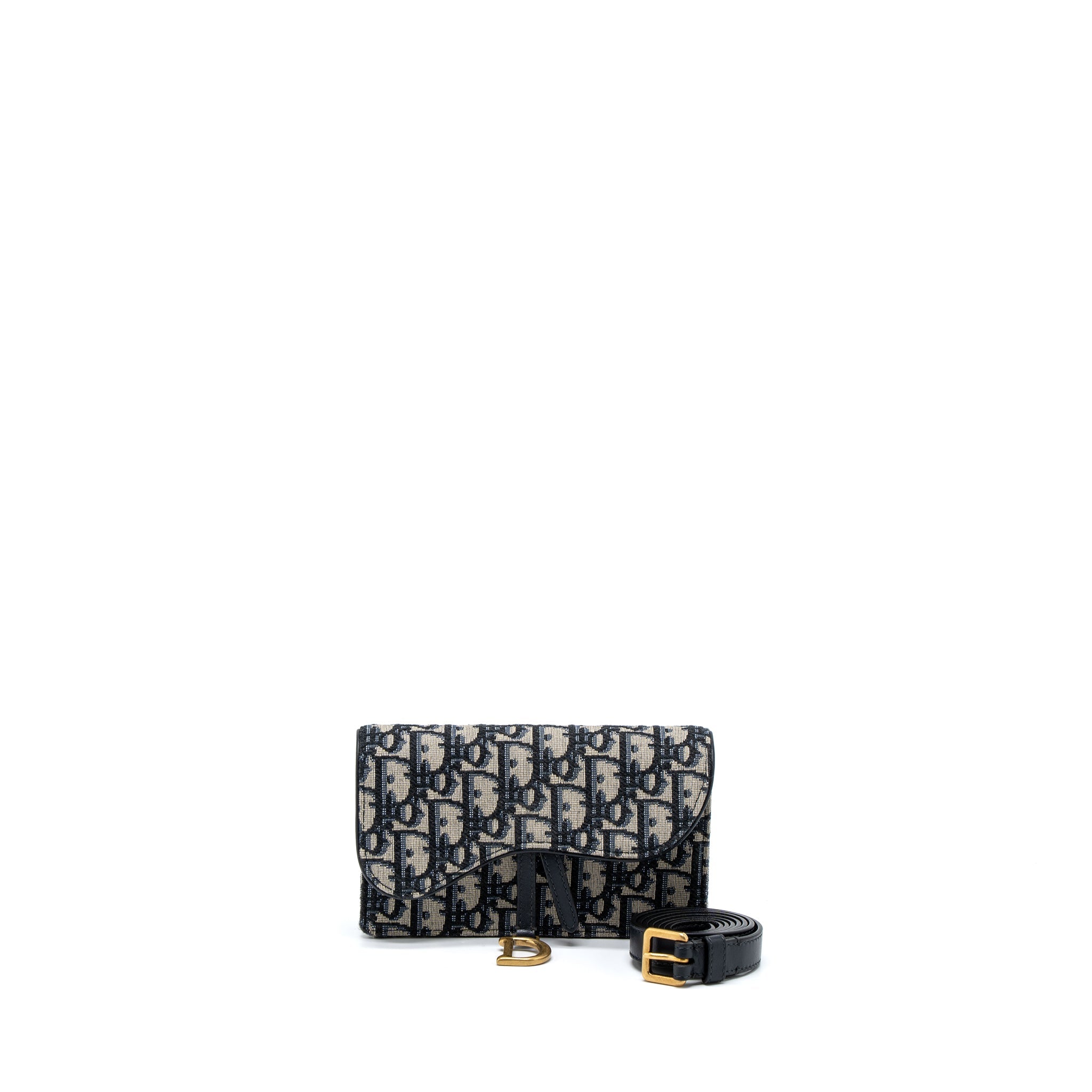 DIOR SADDLE BELT POUCH BLUE OBLIQUE JACQUARD CANVAS GHW