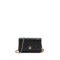 CHANEL PEARL CRUSH WALLET ON CHAIN LAMBSKIN BLACK BRUSHED GHW (MICROCHIP)