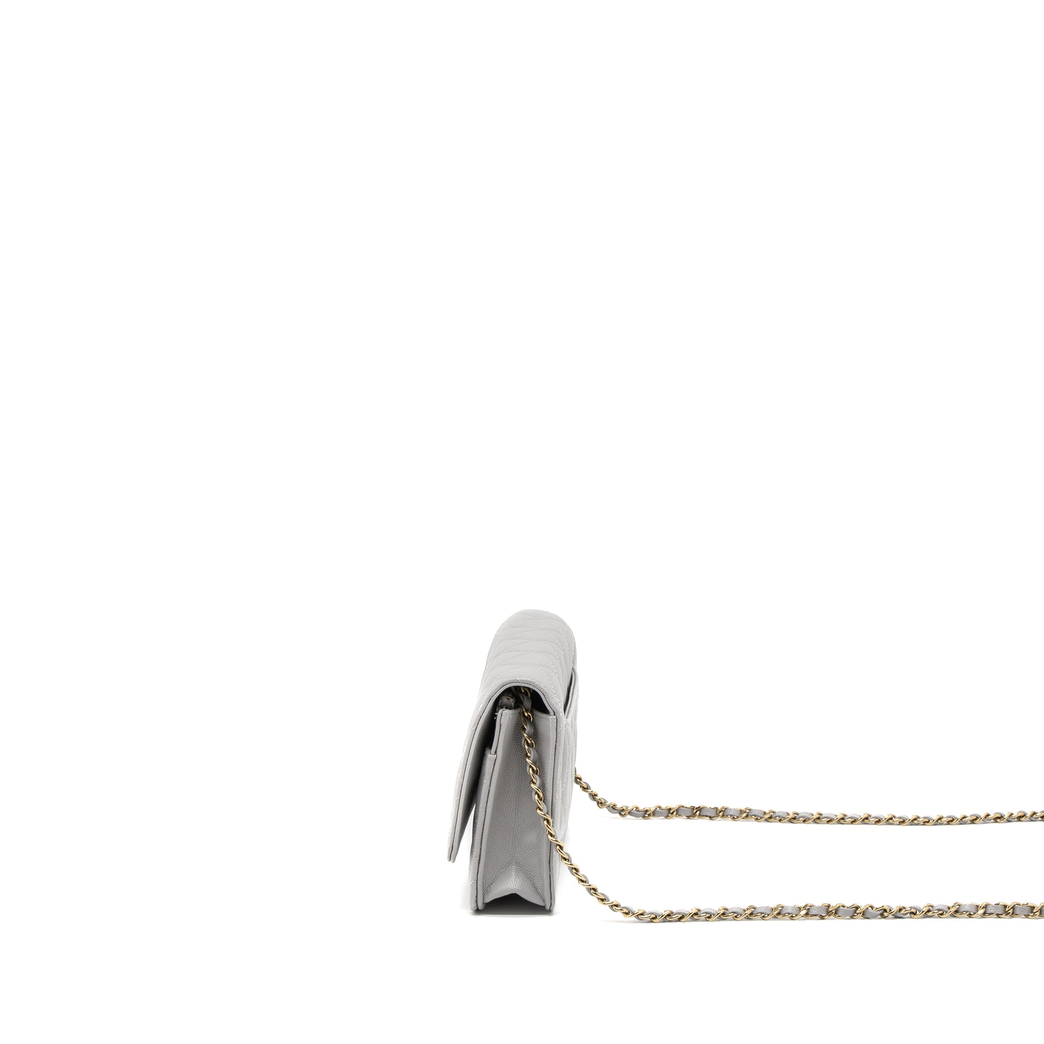 CHANEL CLASSIC WALLET ON CHAIN CAVIAR LIGHT GREY LGHW (MICROCHIP)