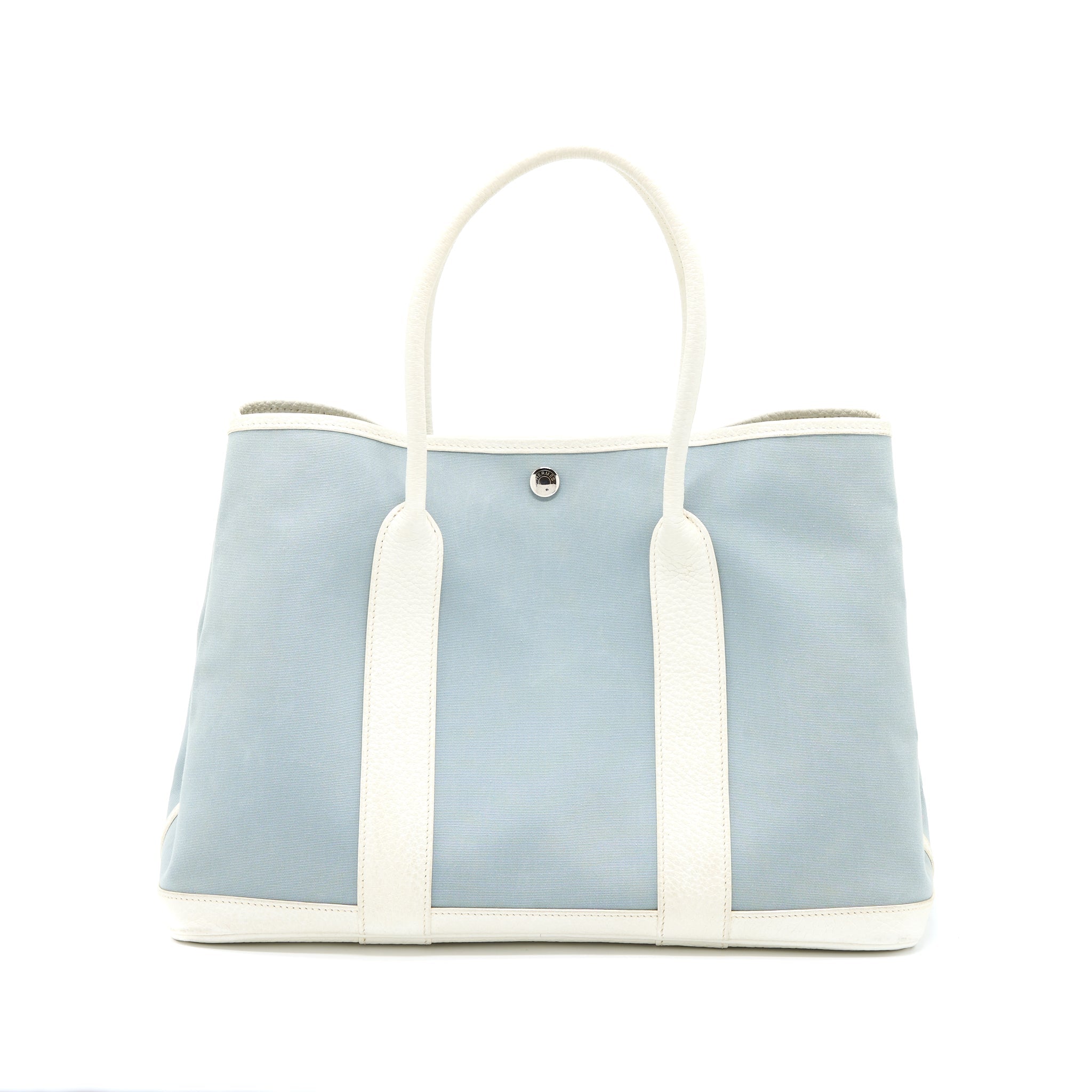 HERMES GARDEN PARTY 36 LEATHER/CANVAS LIGHT BLUE/BLANC SHW