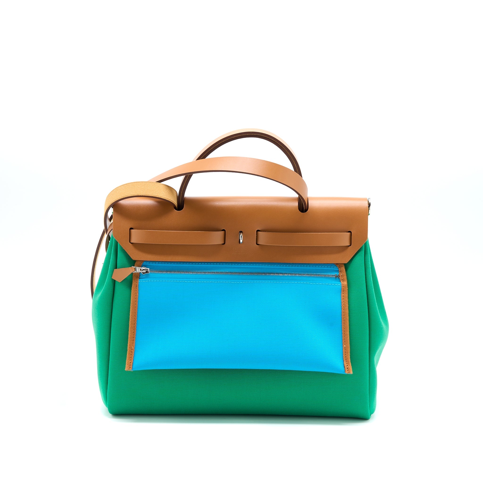 HERMES HERBAG ZIP 31 BAG CANVAS MENTHE-BLEU AZTEQUE/NATURE SHW