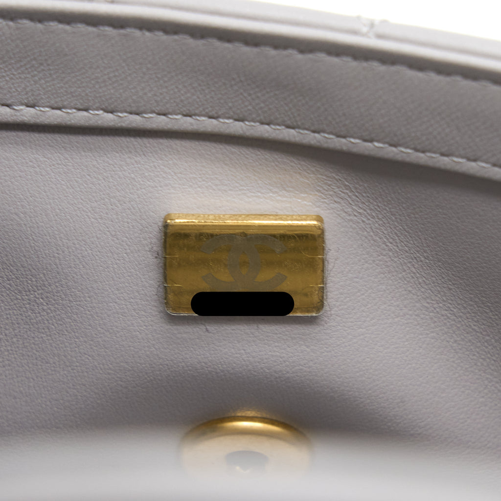 CHANEL PEARL CRUSH MINI RECTANGULAR FLAP BAG LAMBSKIN LIGHT GREY BRUSHED GHW (MICROCHIP)