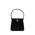 CHANEL VINTAGE DOUBLE SIDED TUMLOCK HANDBAG LACED SATIN BLACK GHW
