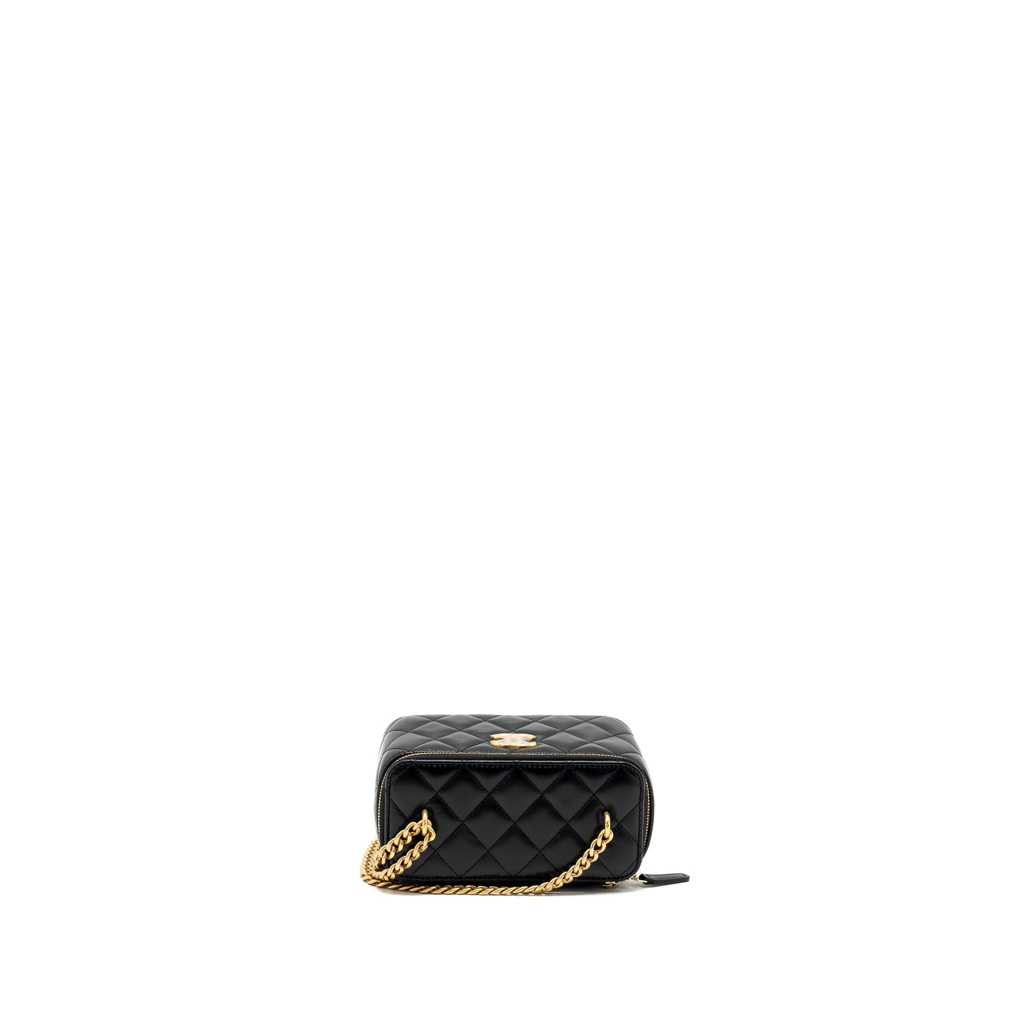 CHANEL 22K GOLD PILLAR ADJUSTABLE CHAIN LONG VANITY LAMBSKIN BLACK GHW (MICROCHIP)
