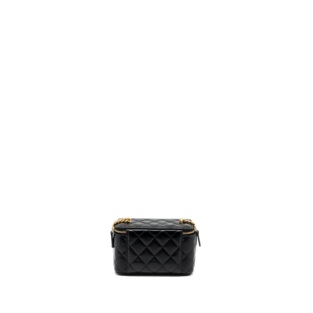 CHANEL 22K GOLD PILLAR ADJUSTABLE CHAIN LONG VANITY LAMBSKIN BLACK GHW (MICROCHIP)