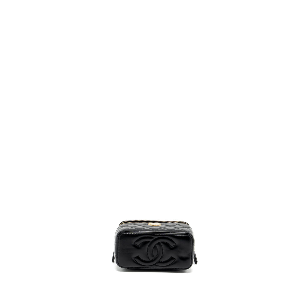 CHANEL 22K GOLD PILLAR ADJUSTABLE CHAIN LONG VANITY LAMBSKIN BLACK GHW (MICROCHIP)