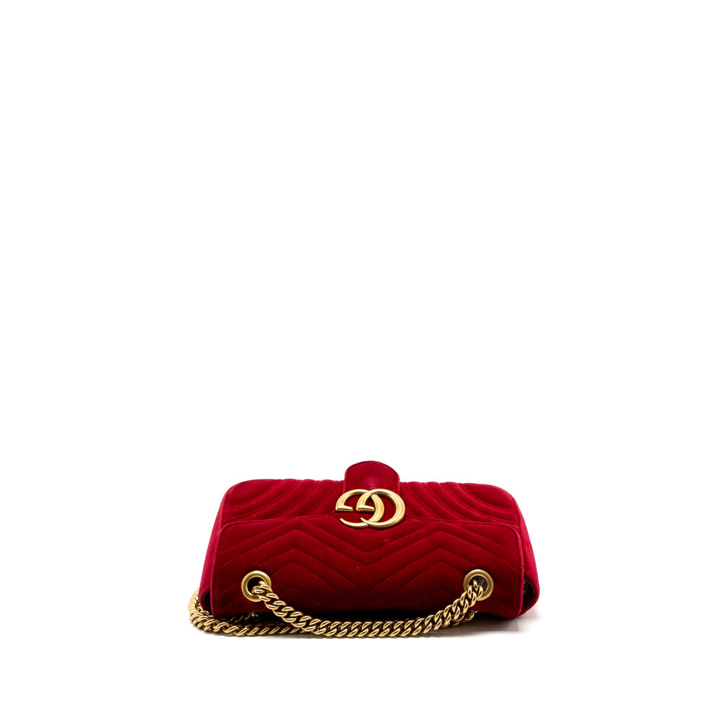 GUCCI SMALL GG MARMONT BAG VELVET RED BRUSHED GHW