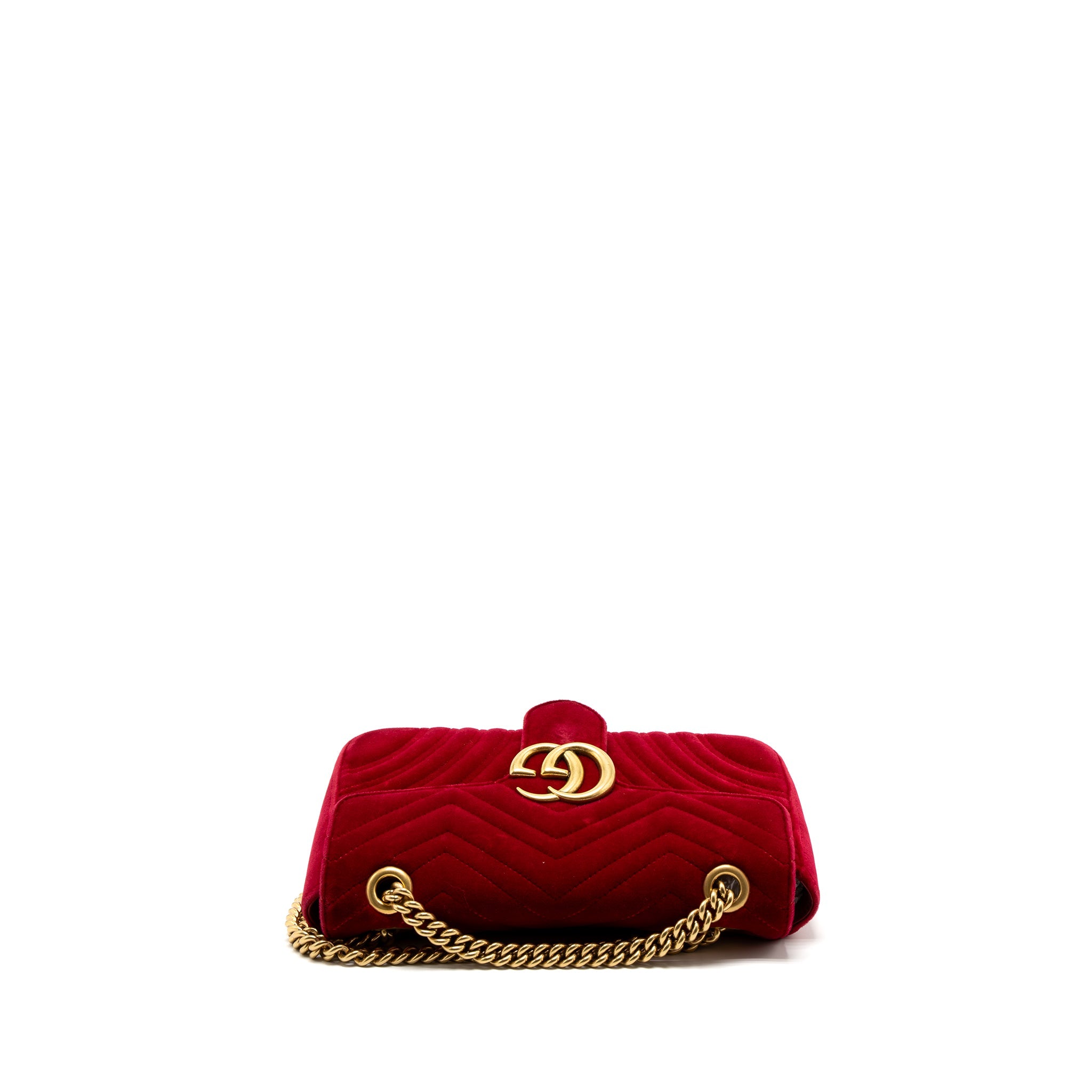 GUCCI SMALL GG MARMONT BAG VELVET RED BRUSHED GHW