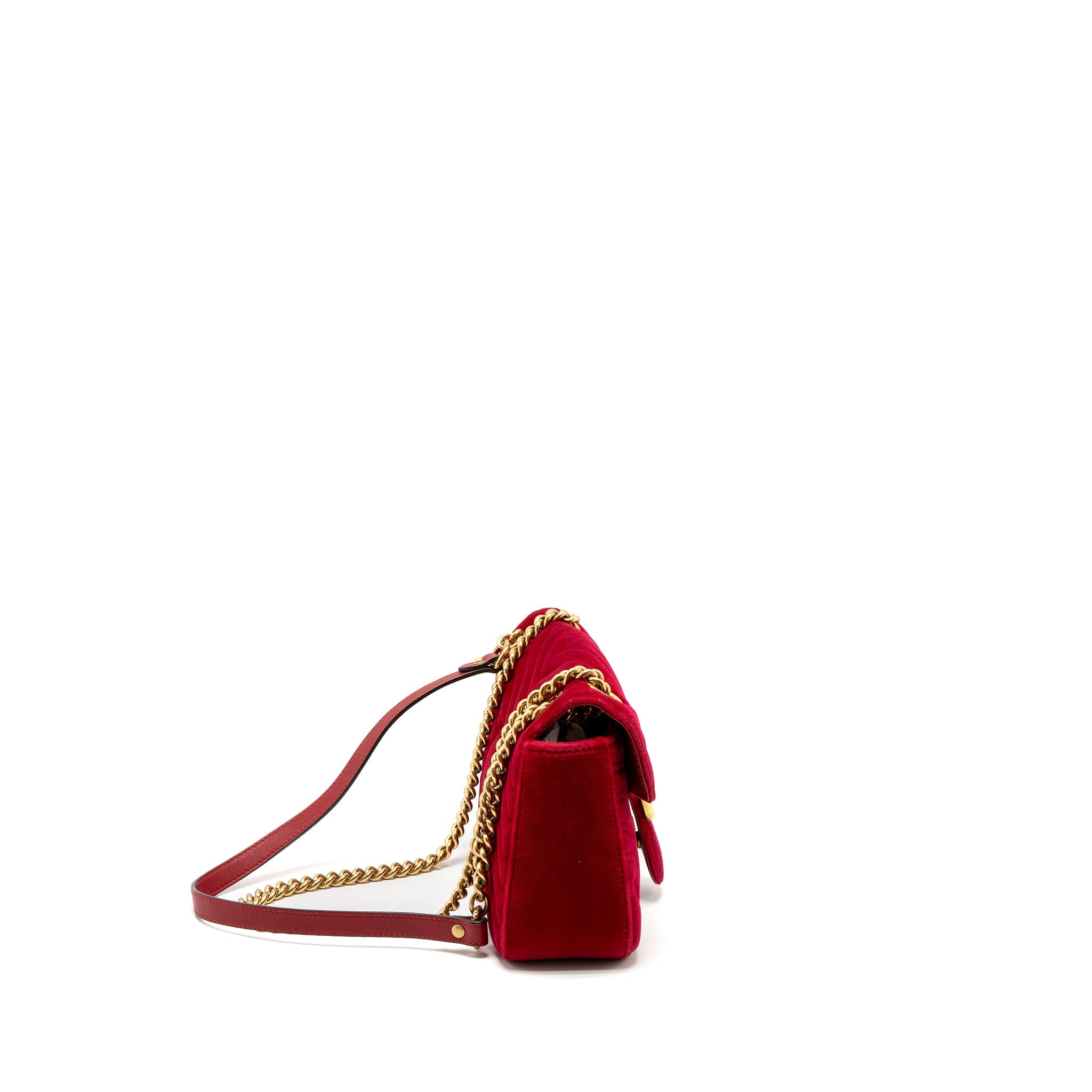 GUCCI SMALL GG MARMONT BAG VELVET RED BRUSHED GHW