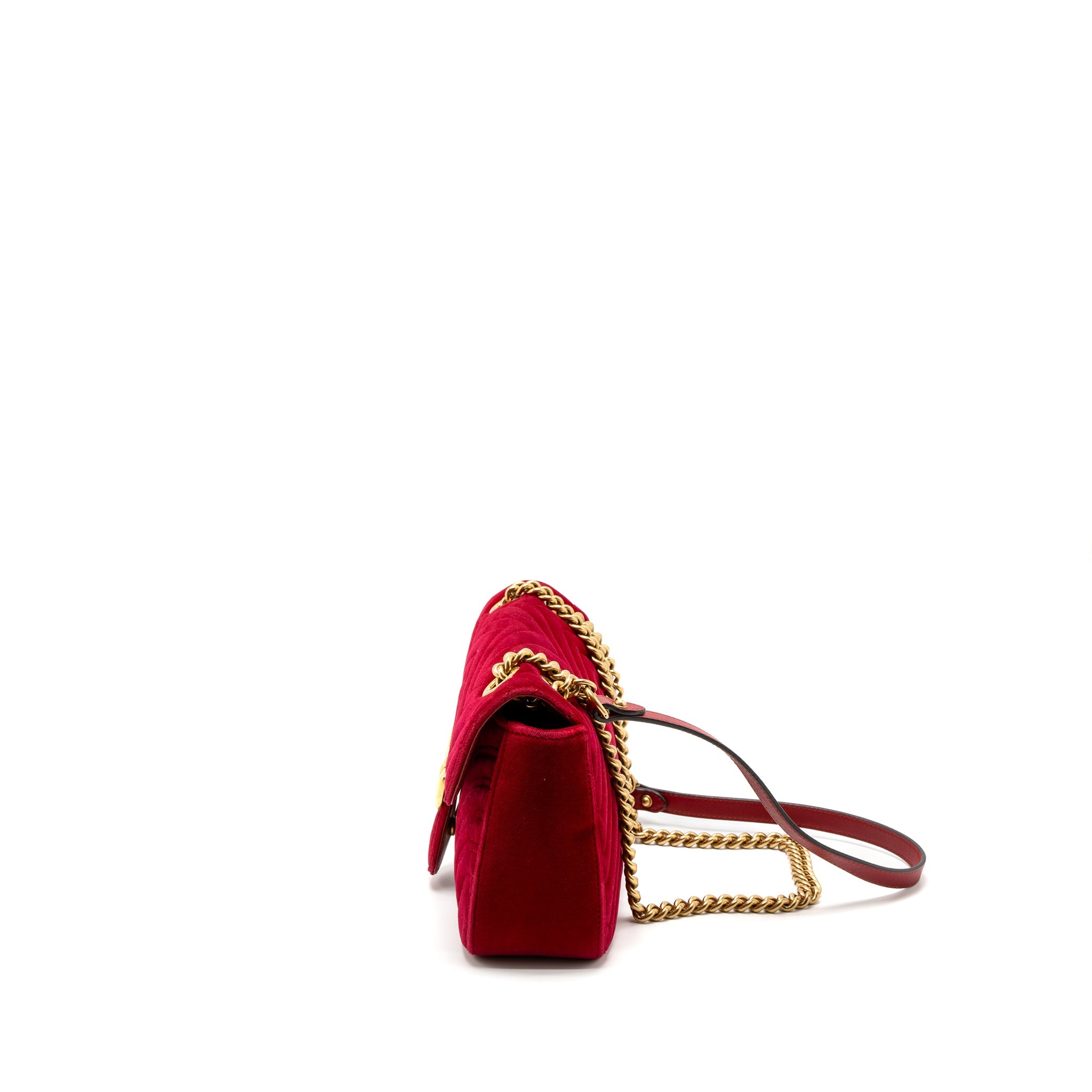 GUCCI SMALL GG MARMONT BAG VELVET RED BRUSHED GHW
