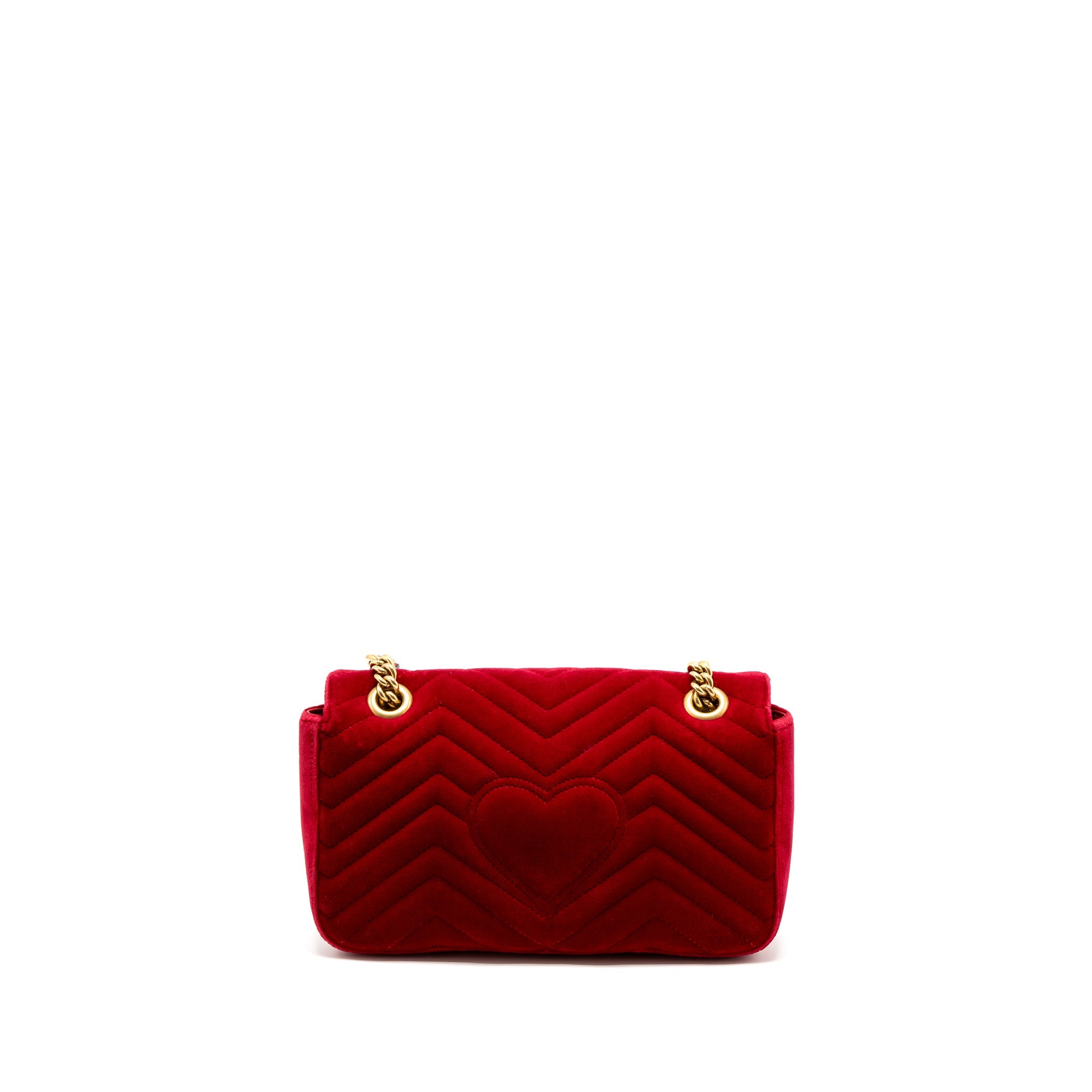 GUCCI SMALL GG MARMONT BAG VELVET RED BRUSHED GHW
