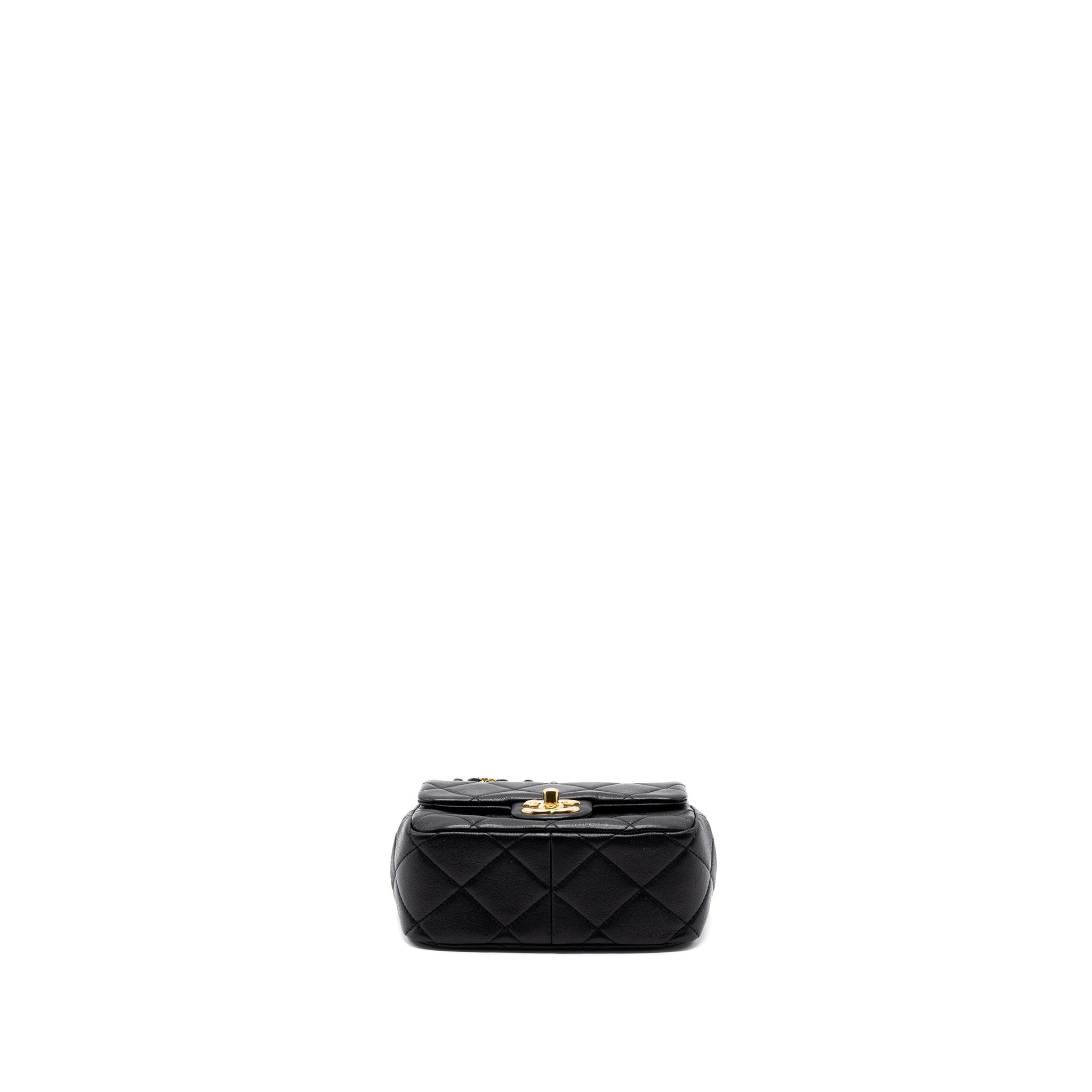 CHANEL ROUND HANDLE MINI SQUARE CROSSBODY BAG LAMBSKIN BRUSHED GHW(MICROCHIP)