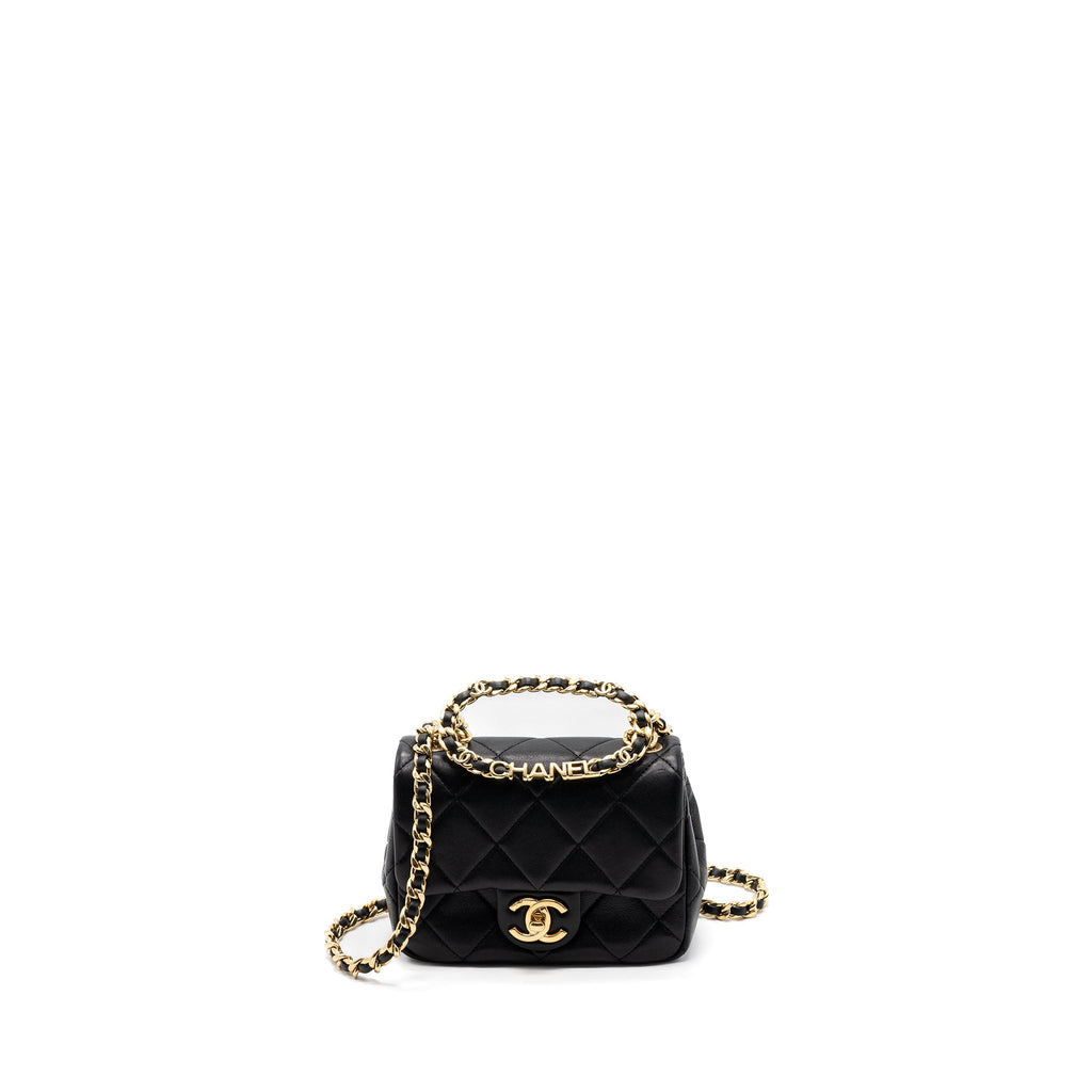 CHANEL ROUND HANDLE MINI SQUARE CROSSBODY BAG LAMBSKIN BRUSHED GHW(MICROCHIP)