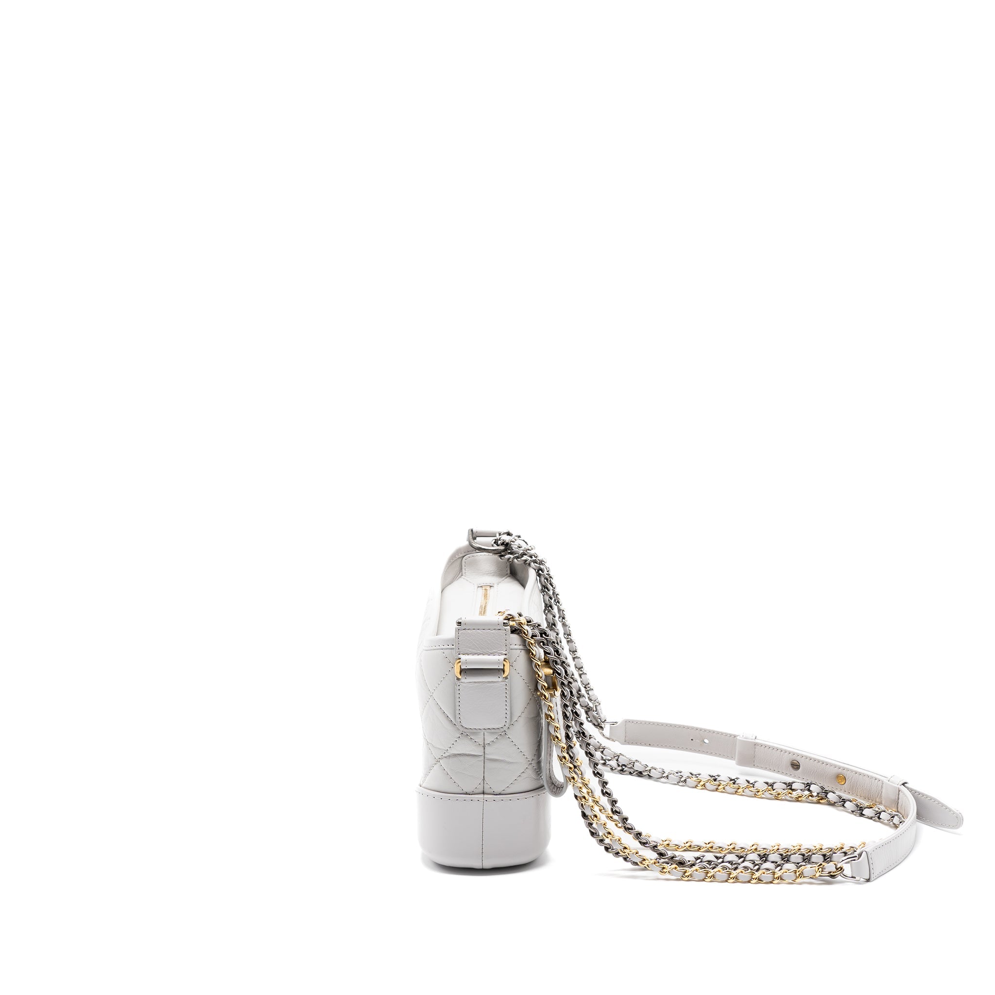 CHANEL SMALL GABRIELLE HOBO BAG AGED CALFSKIN LIGHT GREY GHW