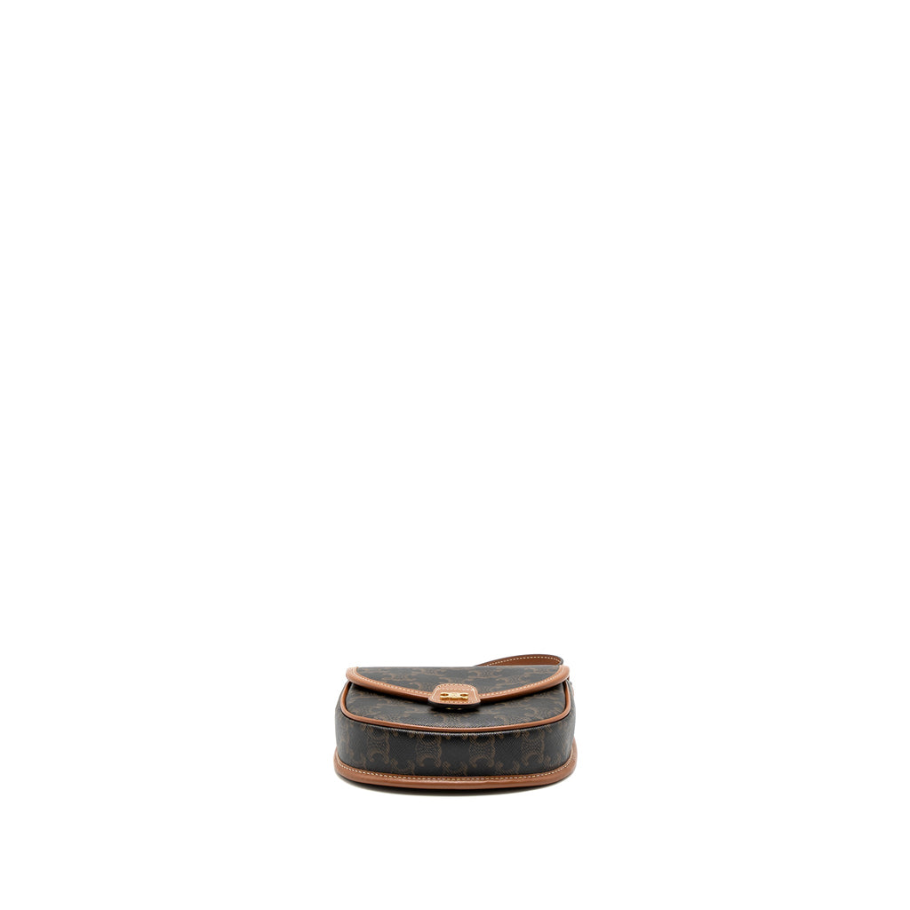 CELINE MINI BESACE IN TRIOMPHE CANVAS/CALFSKIN TAN GHW