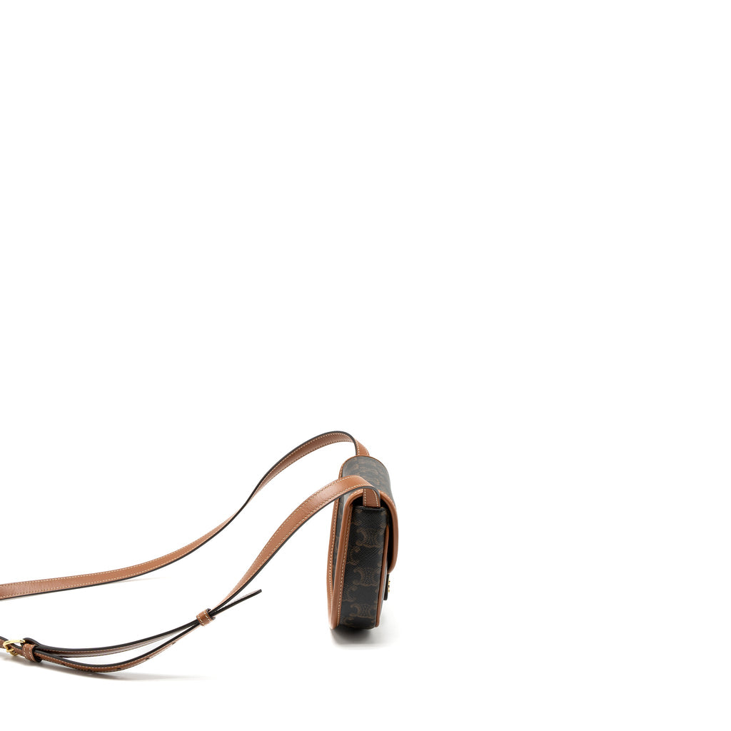 CELINE MINI BESACE IN TRIOMPHE CANVAS/CALFSKIN TAN GHW