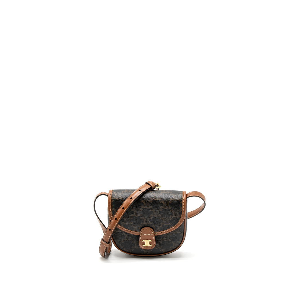 CELINE MINI BESACE IN TRIOMPHE CANVAS/CALFSKIN TAN GHW