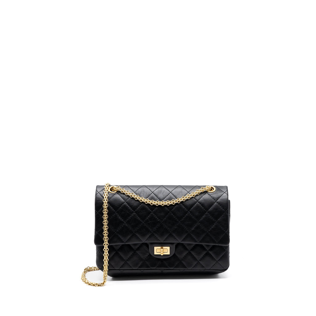 CHANEL 2.55 226 REISSUE FLAP BAG AGED CALFSKIN BLACK GHW