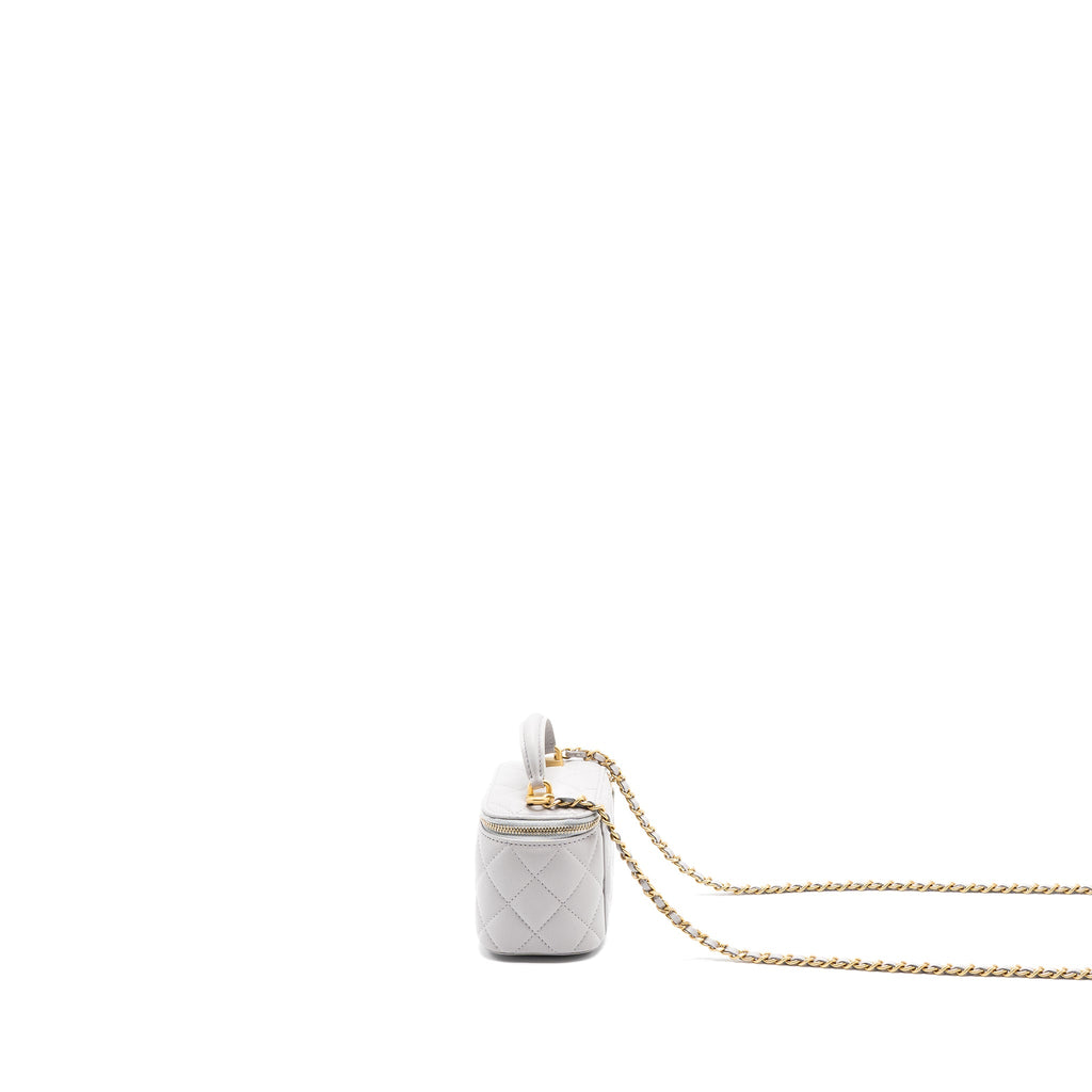CHANEL TOP HANDLE MINI VANITY WITH CHAIN LIGHT GREY GHW