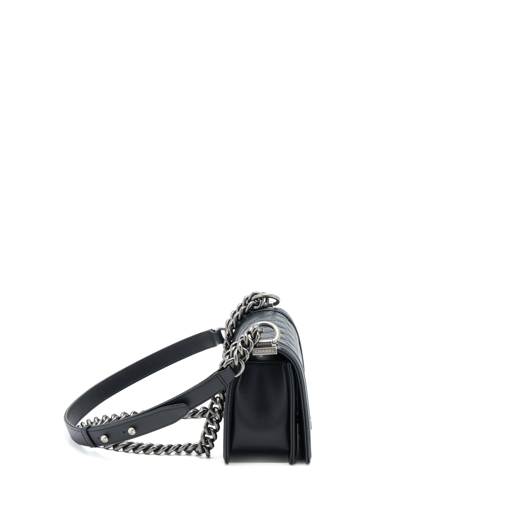CHANEL SMALL BOY BAG CAVIAR BLACK RUTHENIUM HARDWARE (MICROCHIP)