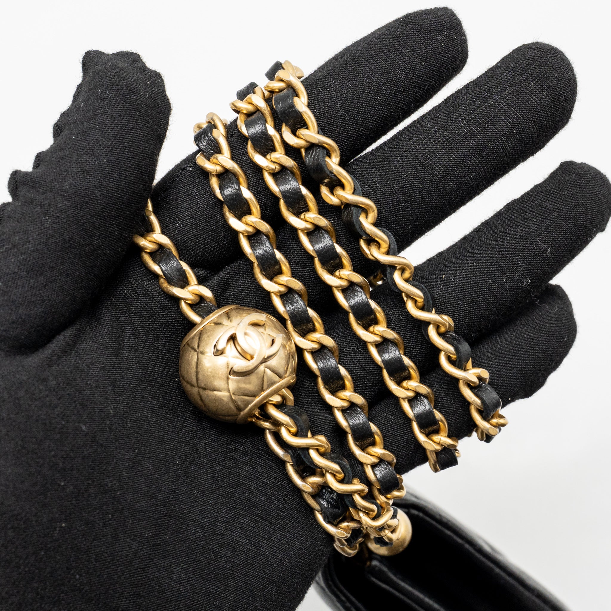 CHANEL PEARL CRUSH WALLET ON CHAIN LAMBSKIN BLACK GHW (MICROCHIP)