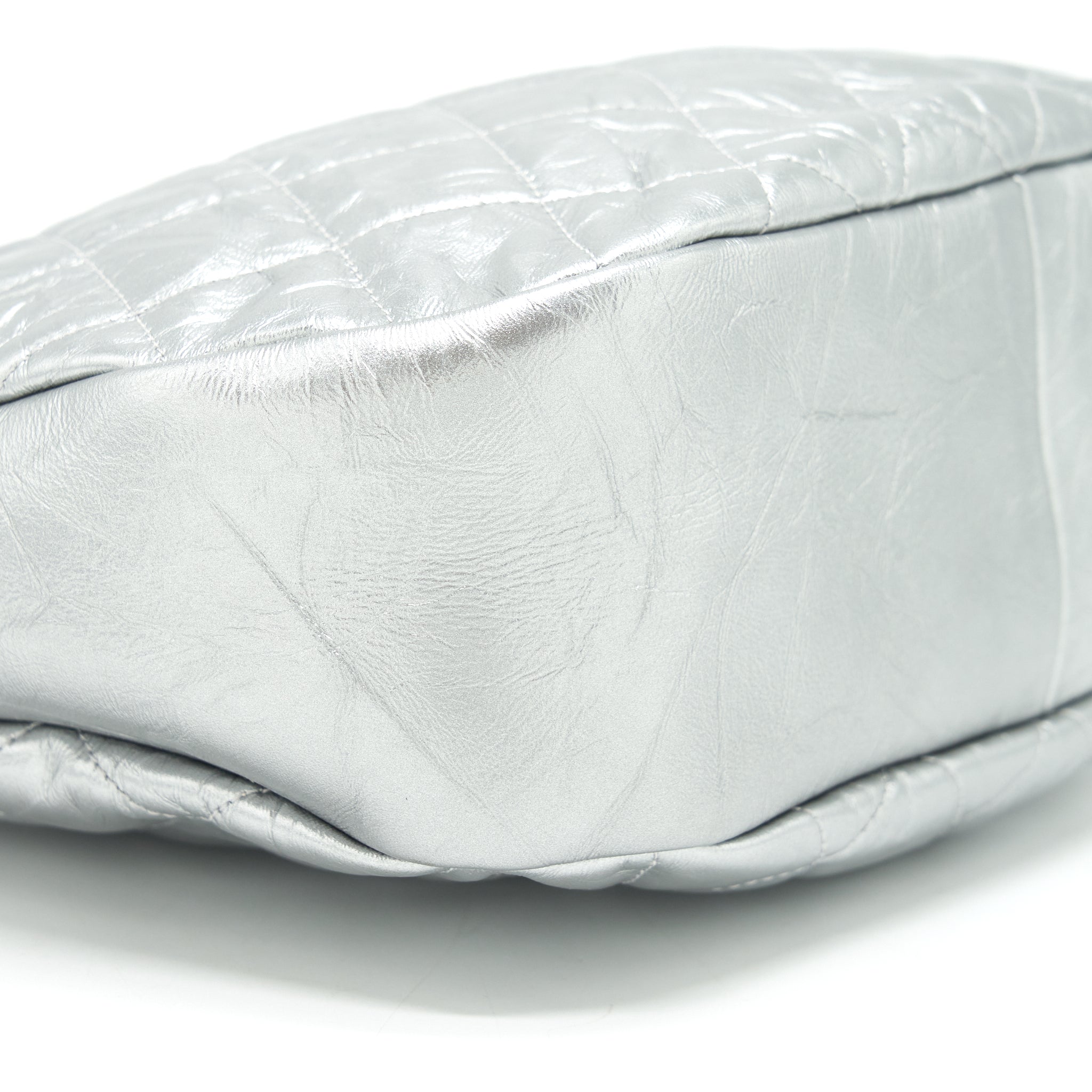 CHANEL SMALL 31 BAG QUILTED CRUMPLED CALFSKIN METALLIC SILVER SHW