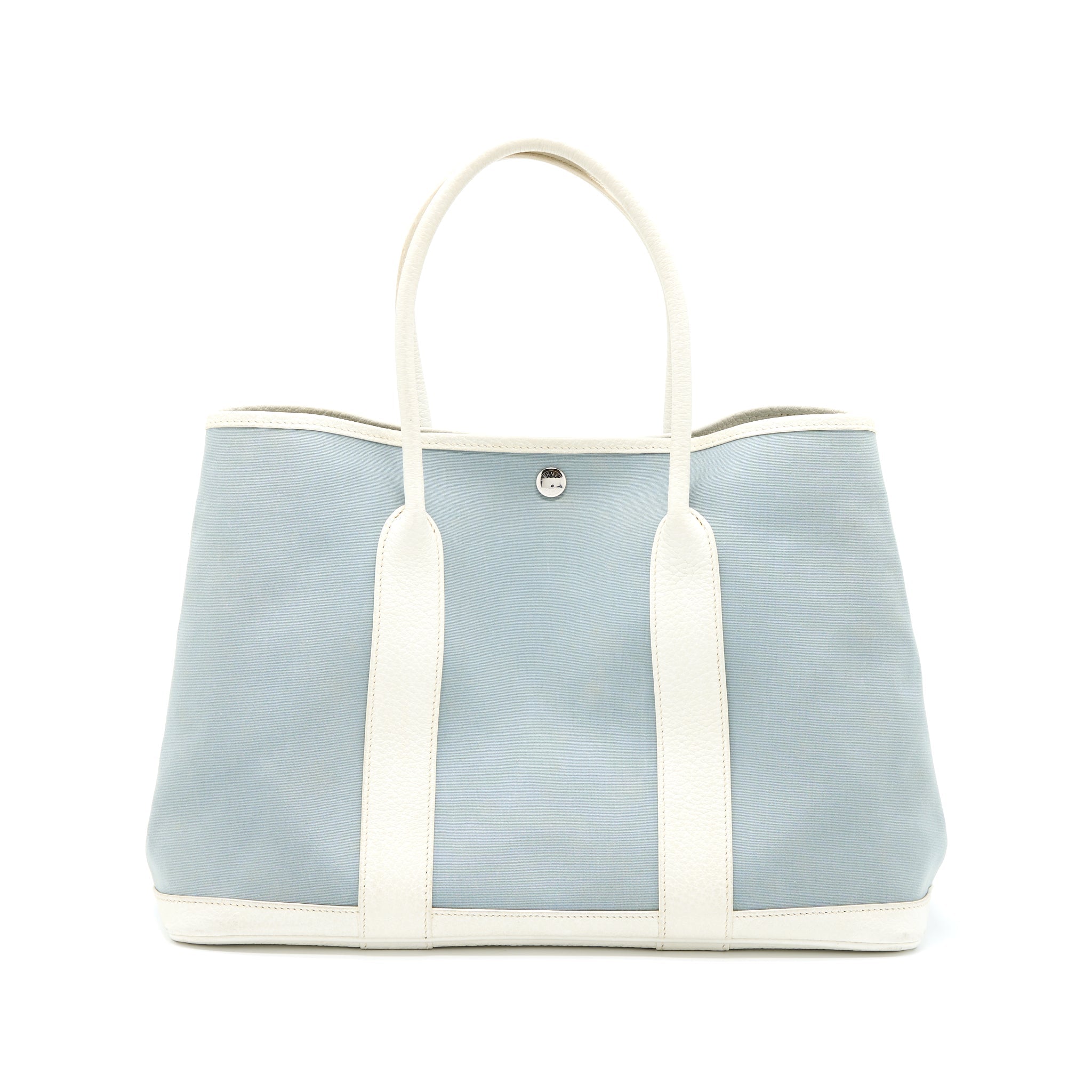 HERMES GARDEN PARTY 36 LEATHER/CANVAS LIGHT BLUE/BLANC SHW