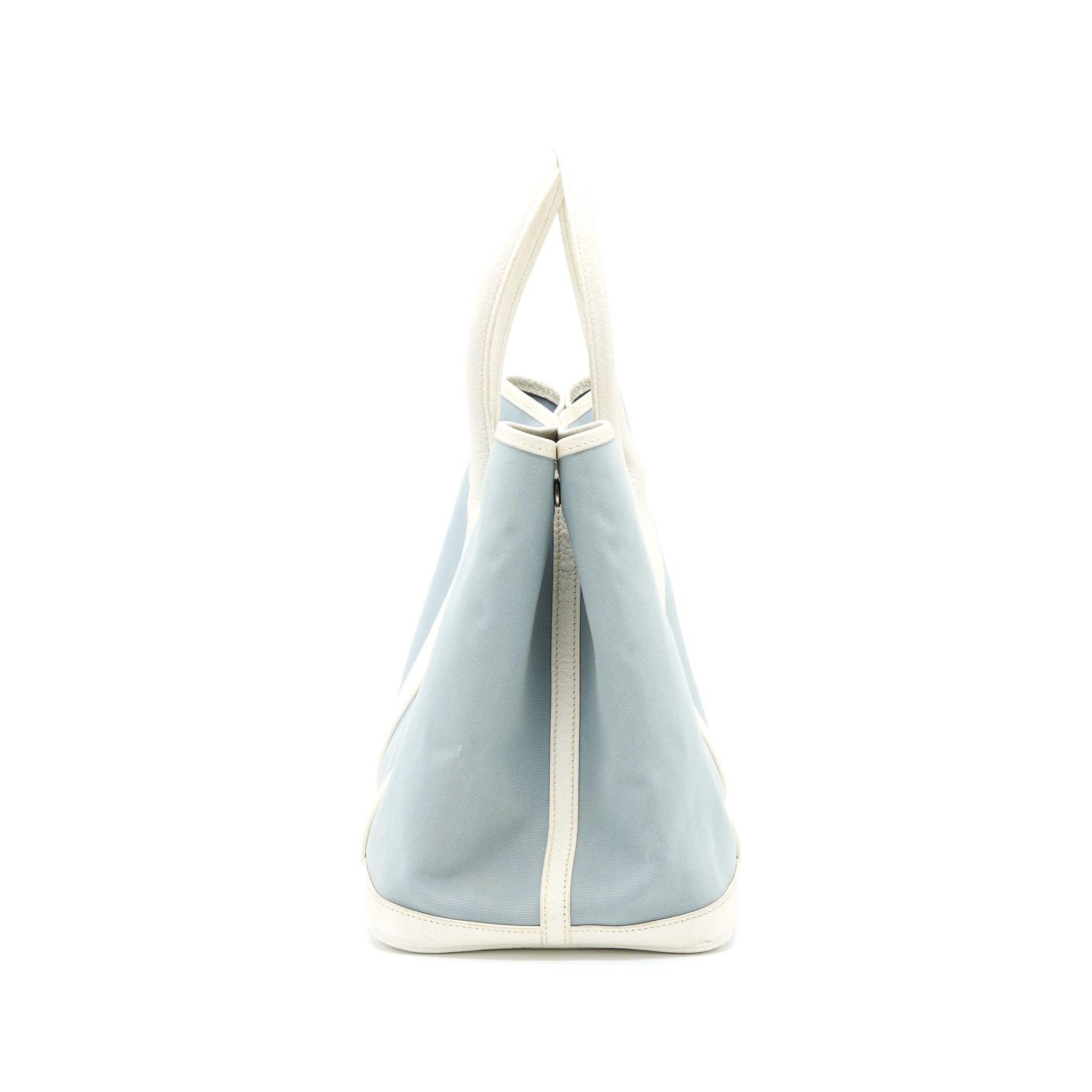 HERMES GARDEN PARTY 36 LEATHER/CANVAS LIGHT BLUE/BLANC SHW
