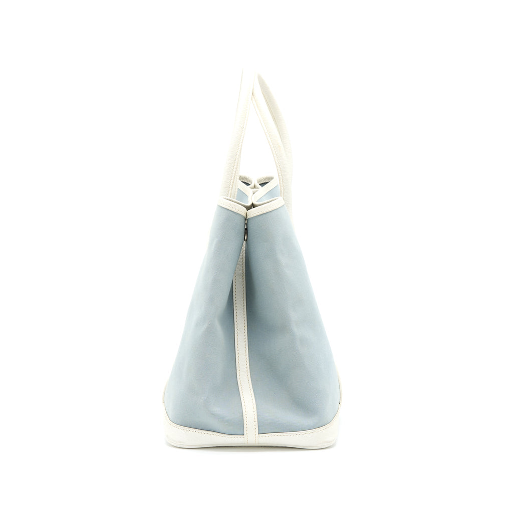 HERMES GARDEN PARTY 36 LEATHER/CANVAS LIGHT BLUE/BLANC SHW