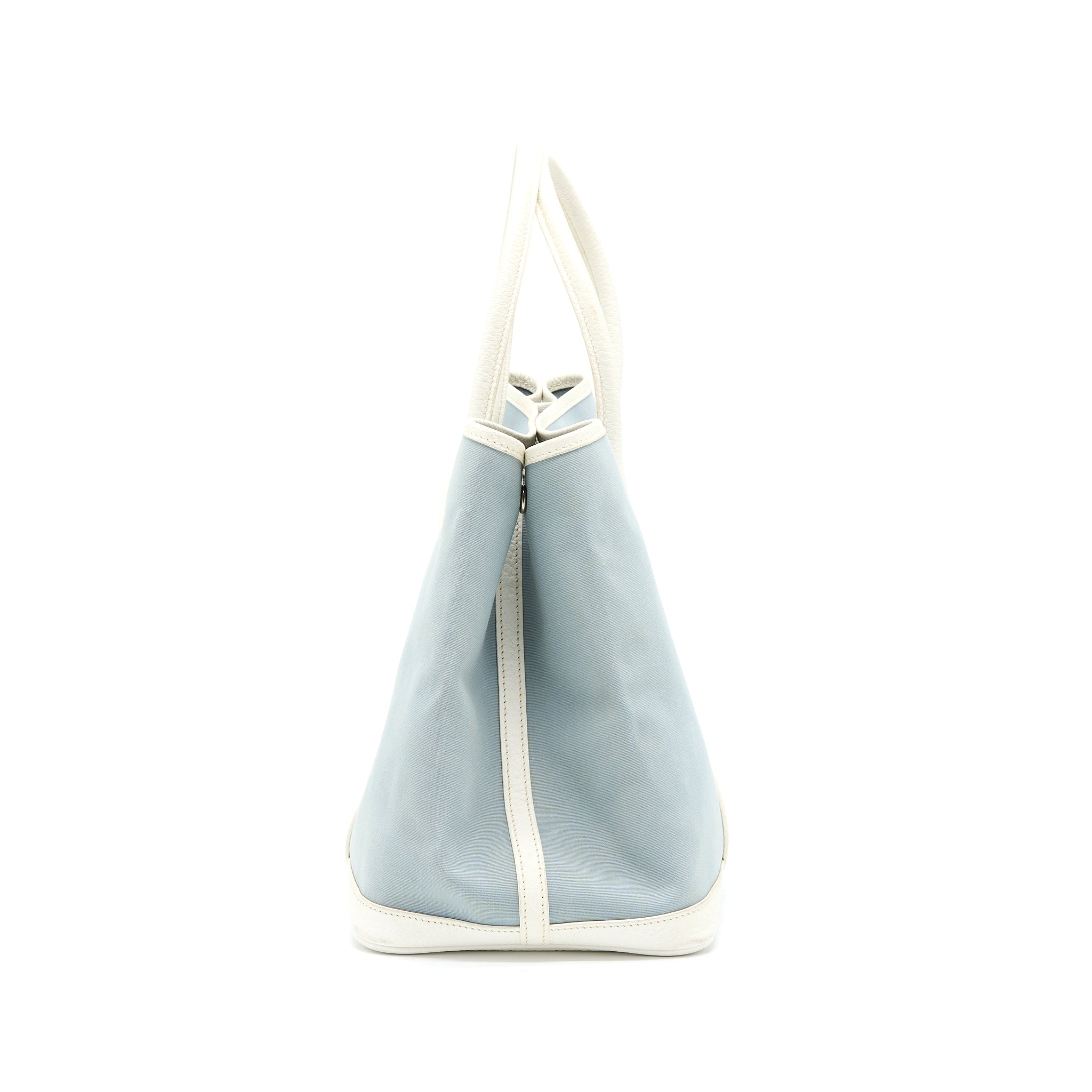 HERMES GARDEN PARTY 36 LEATHER/CANVAS LIGHT BLUE/BLANC SHW