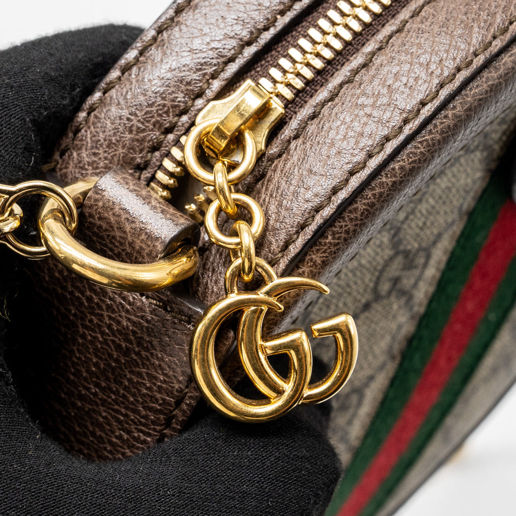 GUCCI OPHIDIA GG MINI ROUND SHOULDER BAG GG SUPREME CANVAS / BROWN GHW