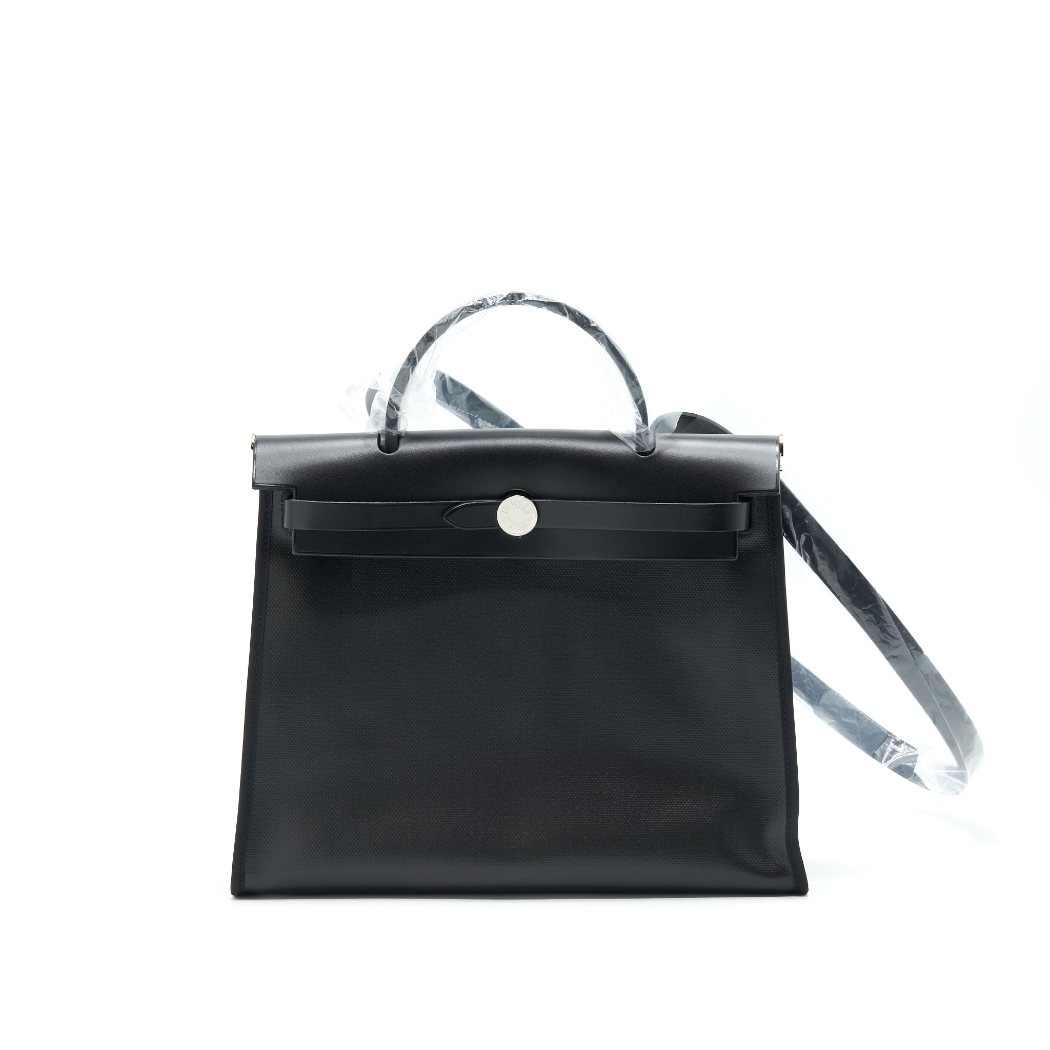 HERMES HERBAG 31 WITH BERLINE CANVAS AND HUNTER IN BLACK