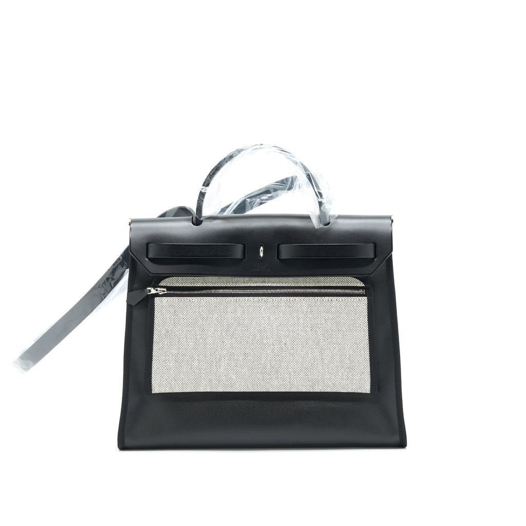 HERMES HERBAG 31 WITH BERLINE CANVAS AND HUNTER IN BLACK