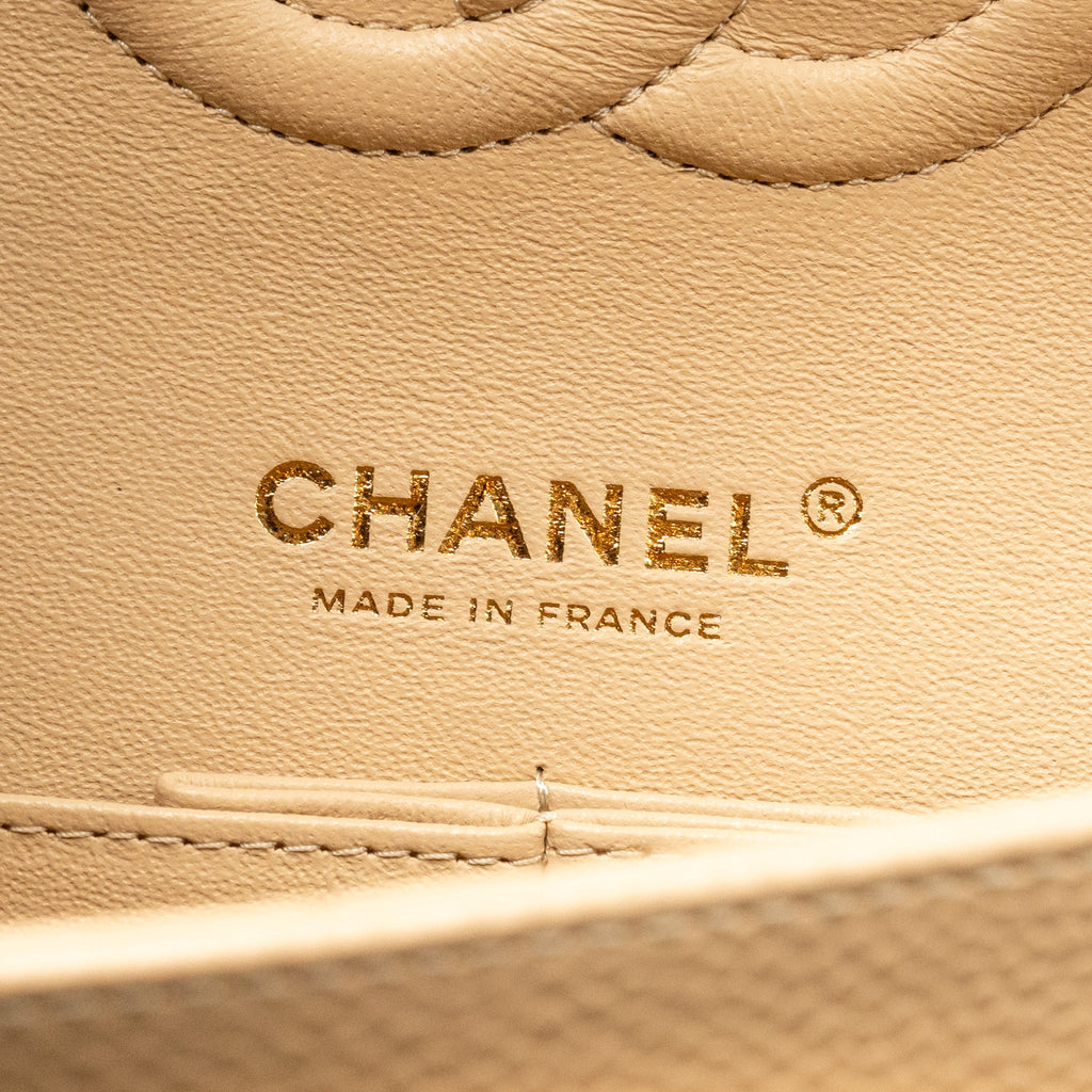 CHANEL MEDIUM CLASSIC DOUBLE FLAP BAG CAVIAR BEIGE GHW (MICROCHIP)