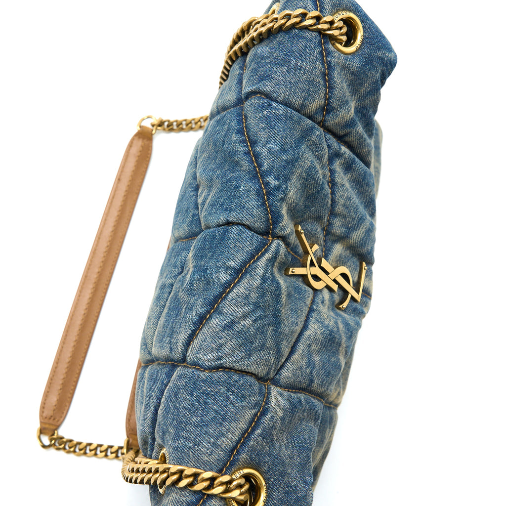 SAINT LAURENT SMALL PUFFER CHAIN BAG DENIM/SUEDE BLUE RUTHENIUM GHW