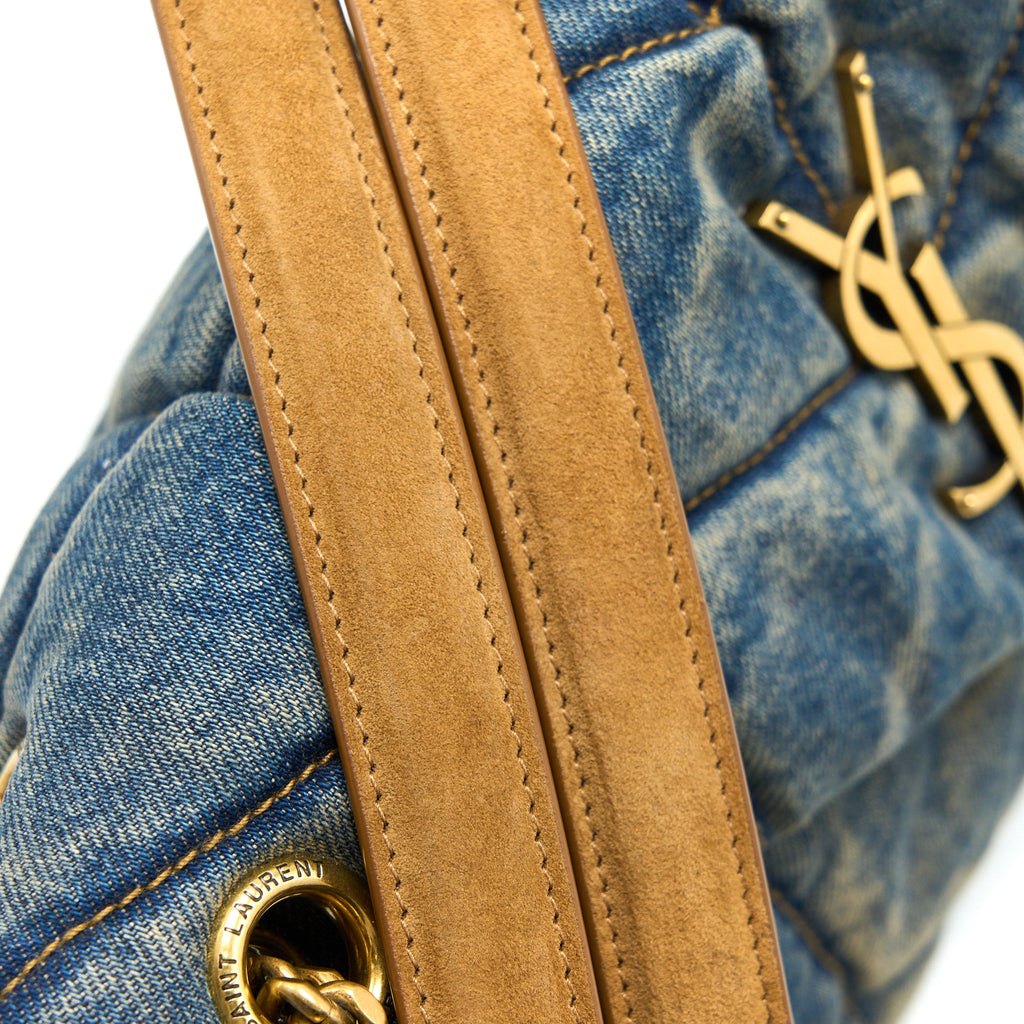 SAINT LAURENT SMALL PUFFER CHAIN BAG DENIM/SUEDE BLUE RUTHENIUM GHW